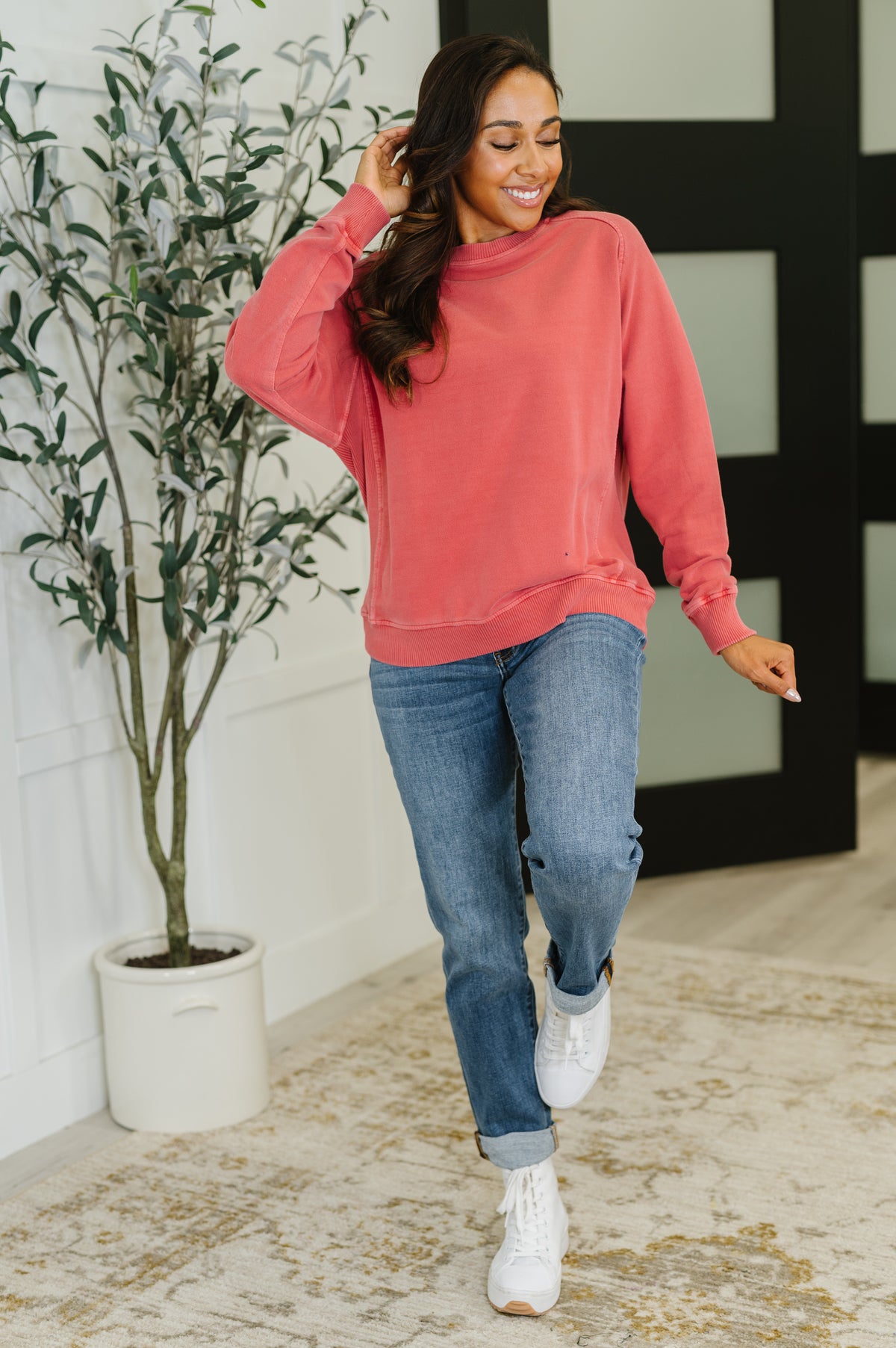Daily Ease Mineral Wash Pullover in Ruby - 9/10/2025