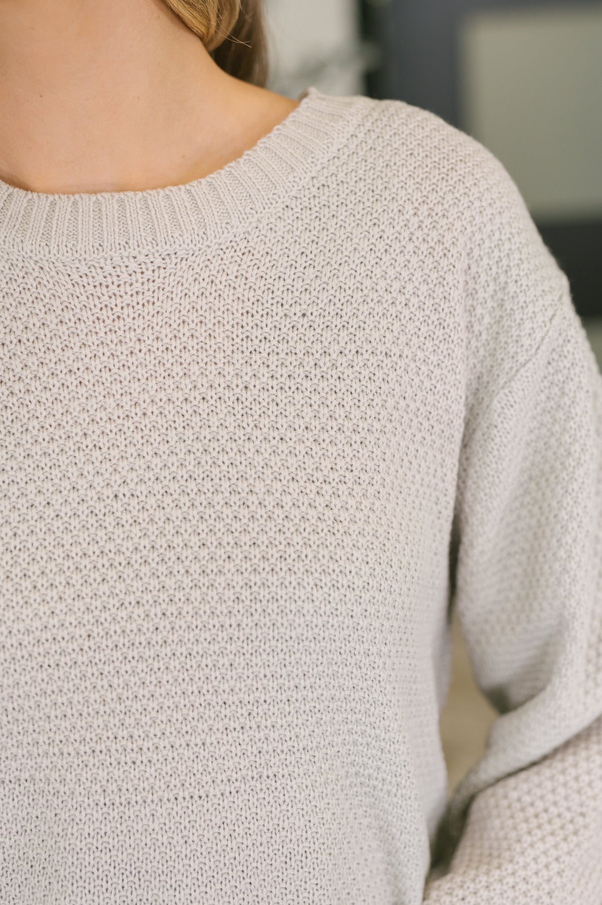 Daily Layer High Low Long Sleeve Waffle Sweater in Bone - 11/11/2026