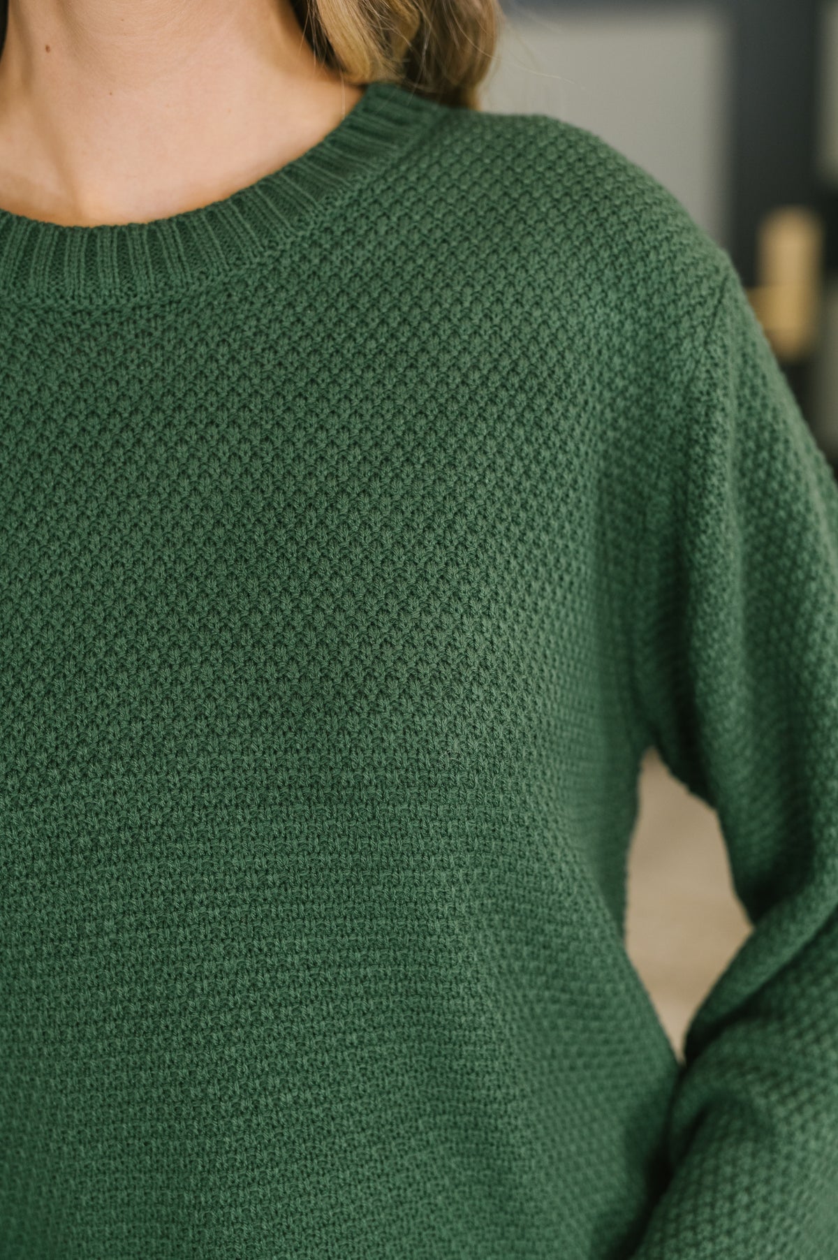 Daily Layer High Low Long Sleeve Waffle Sweater in Dark Green - 11/11/2026