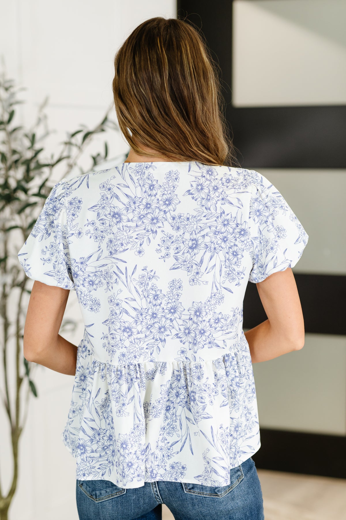 Dainty Lil' Thing Balloon Sleeve Blouse in Ivory/Blue - 6/6/2025