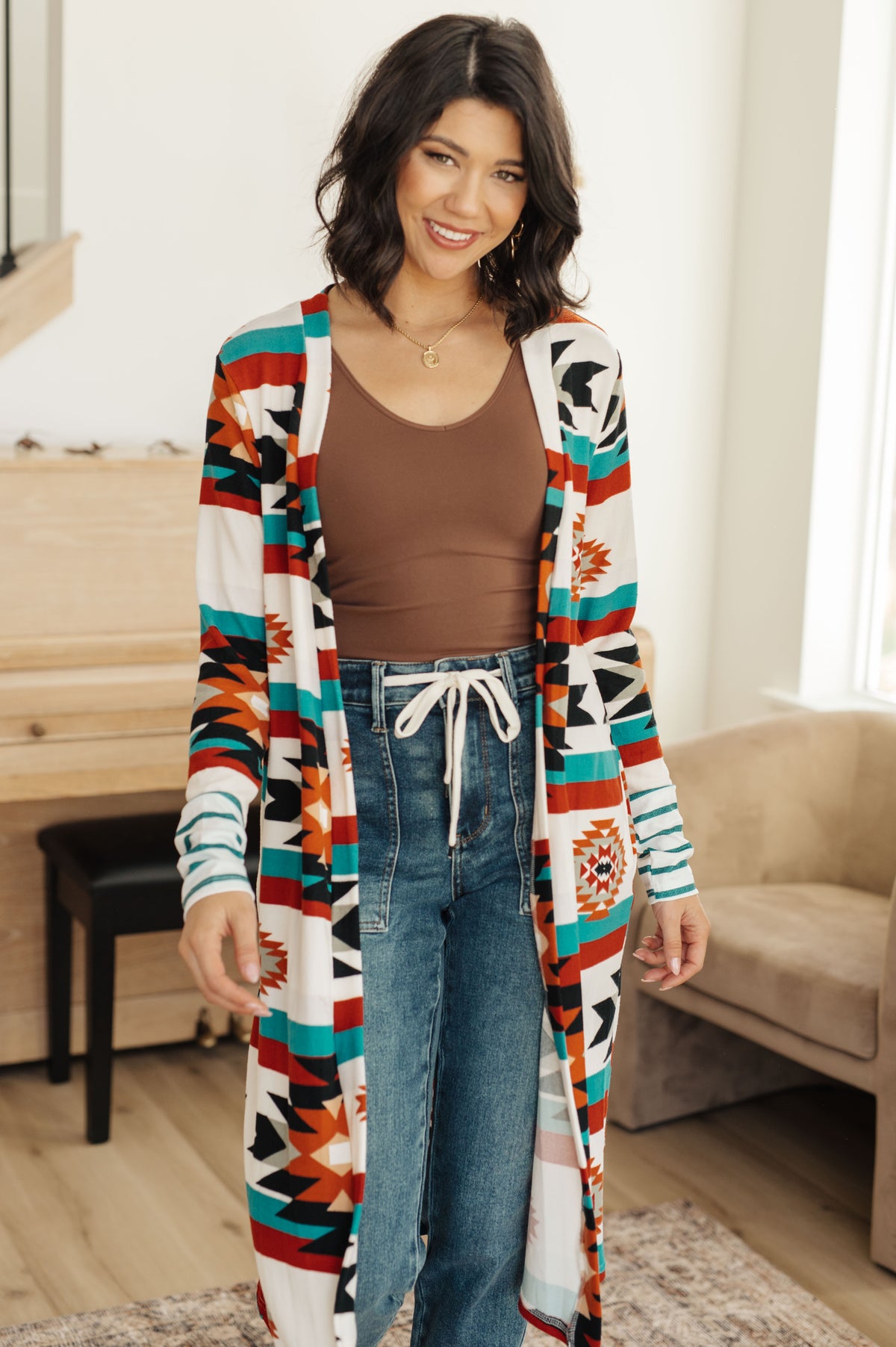 Desert Winter Aztec Print Long Cardigan - 11/24/2023