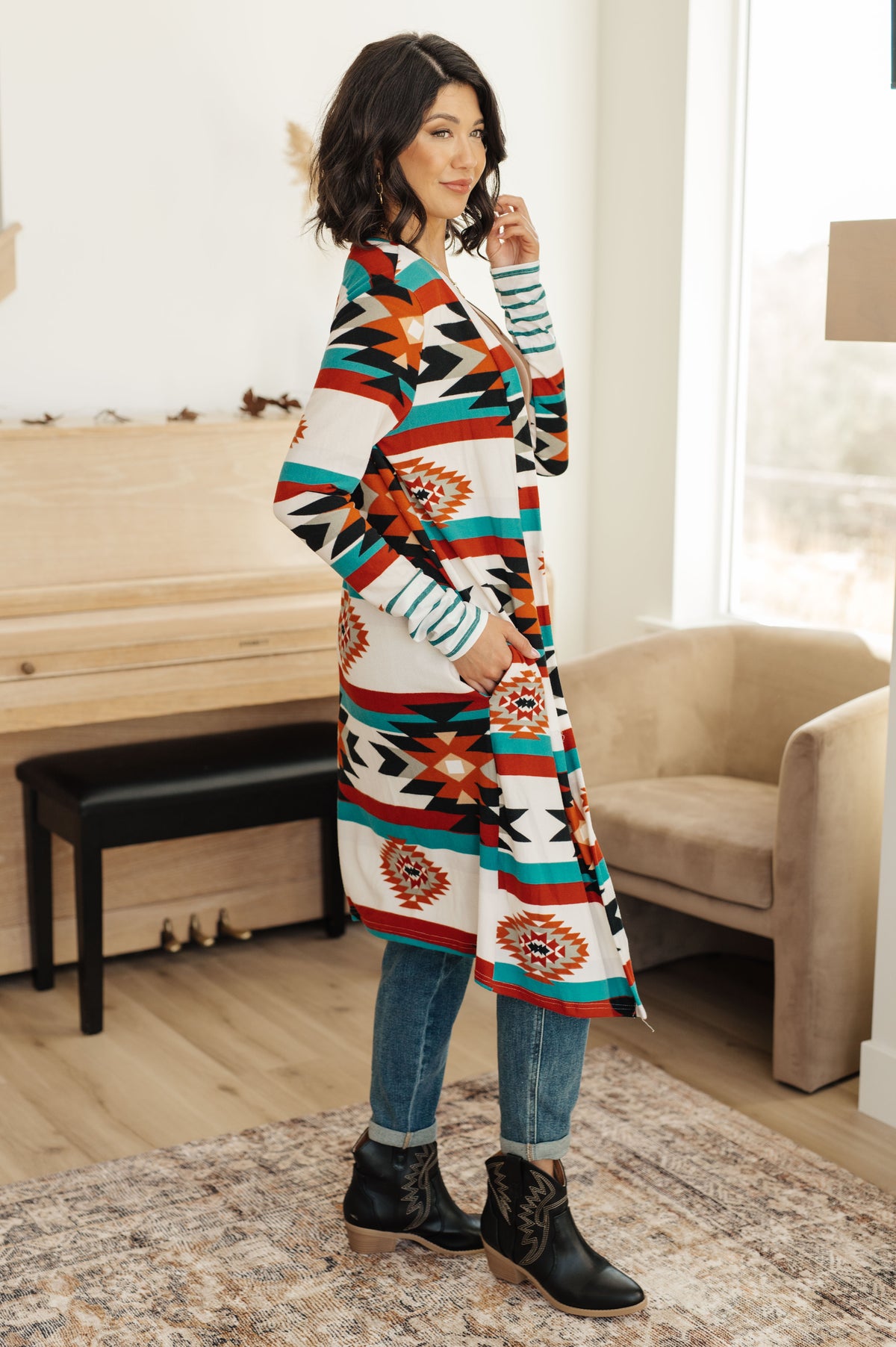 Desert Winter Aztec Print Long Cardigan - 11/24/2023