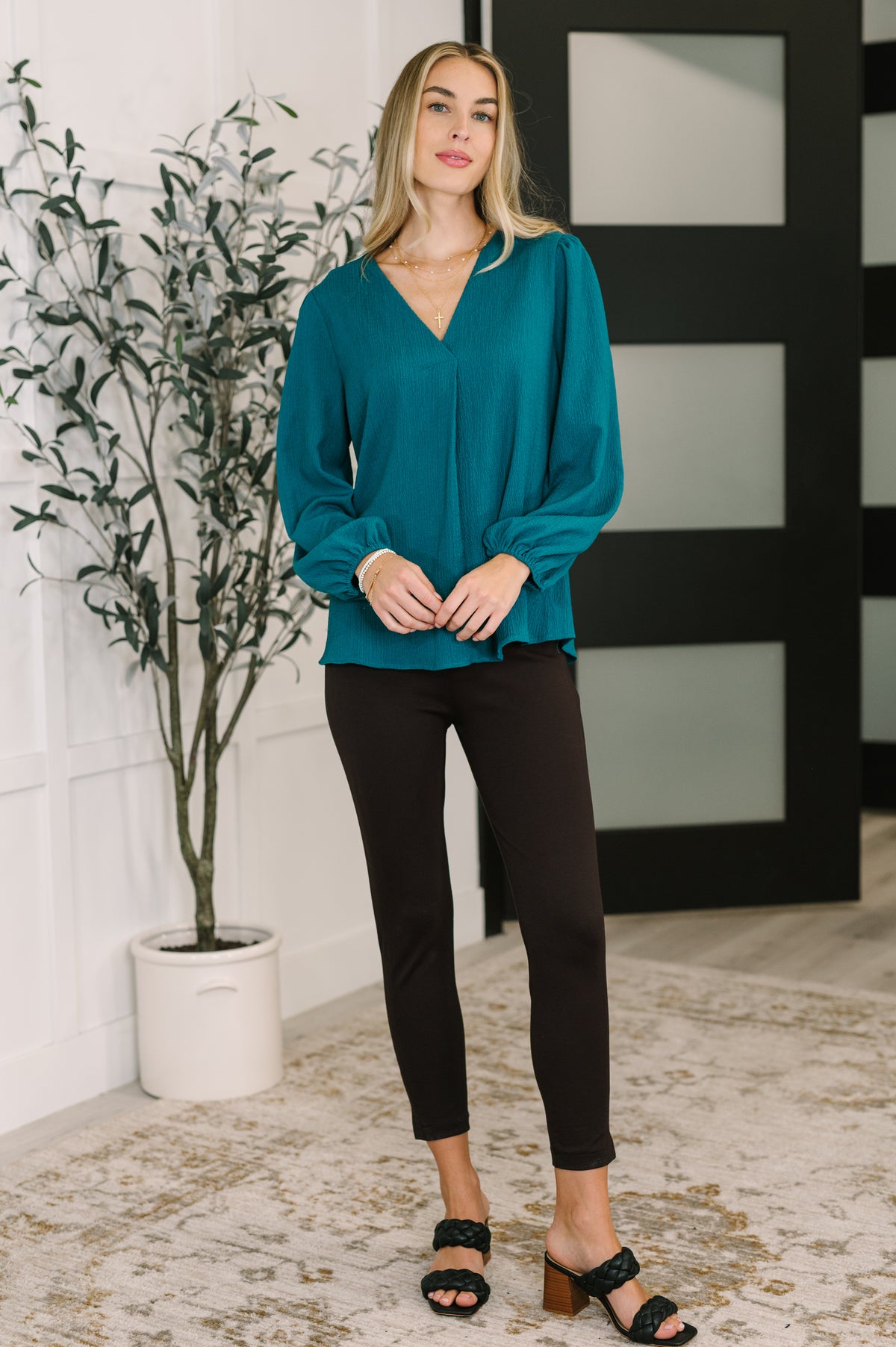 Desk to Dinner V-Neck Balloon Sleeve Blouse - 10/10/2025