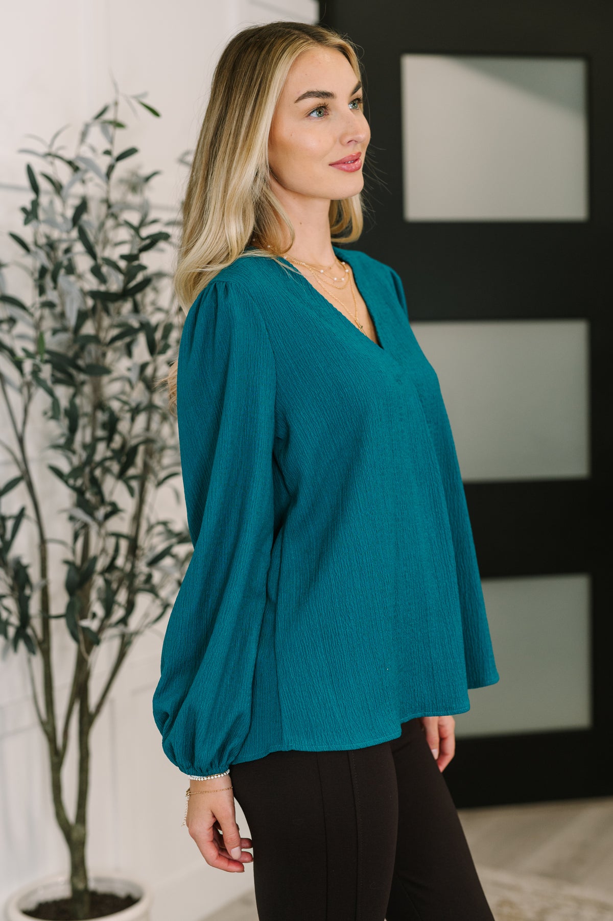 Desk to Dinner V-Neck Balloon Sleeve Blouse - 10/10/2025
