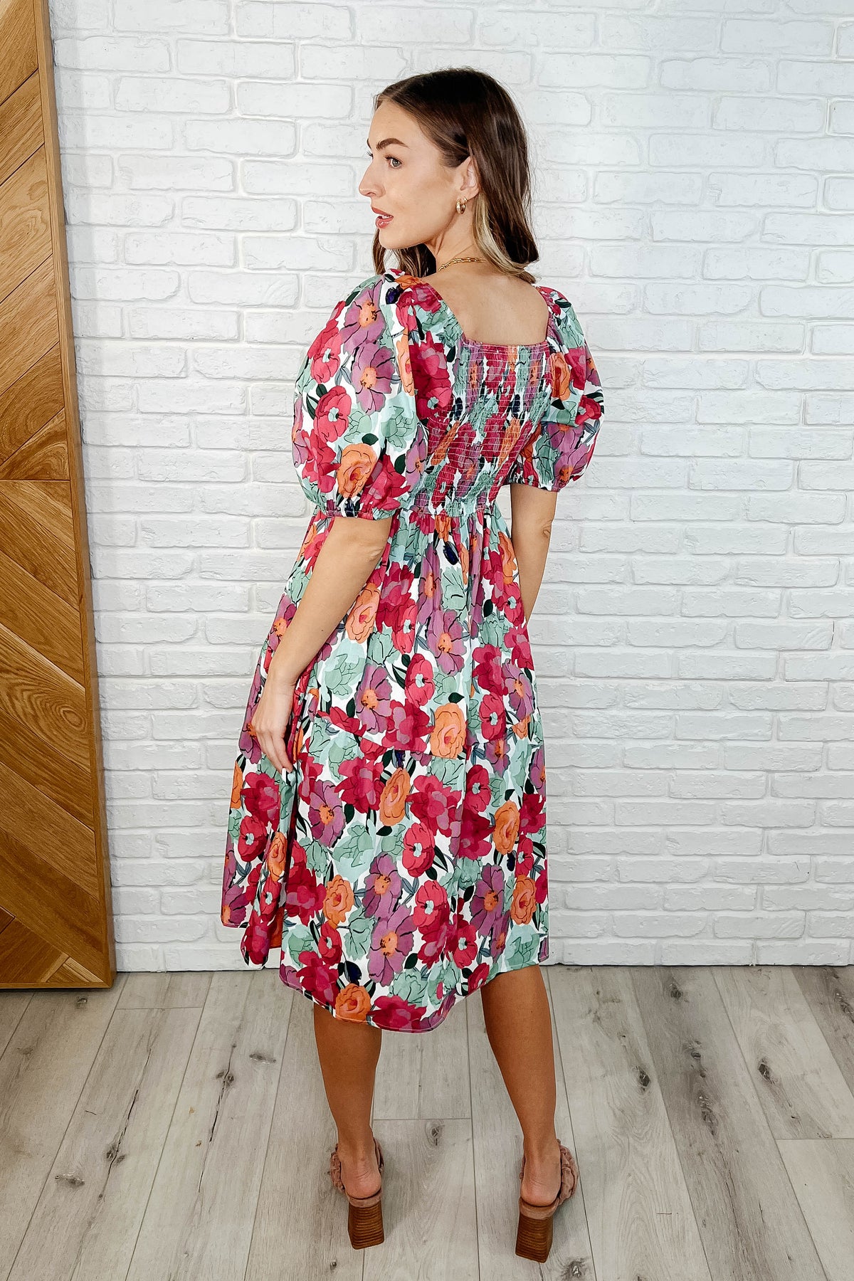 Dewdrop Blooms Puff Sleeve Floral Dress - 3/28/2025