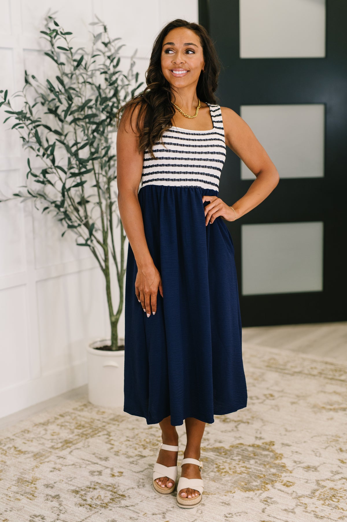 Dockside Darling Midi Dress in Navy - 7/1/2025 NEW