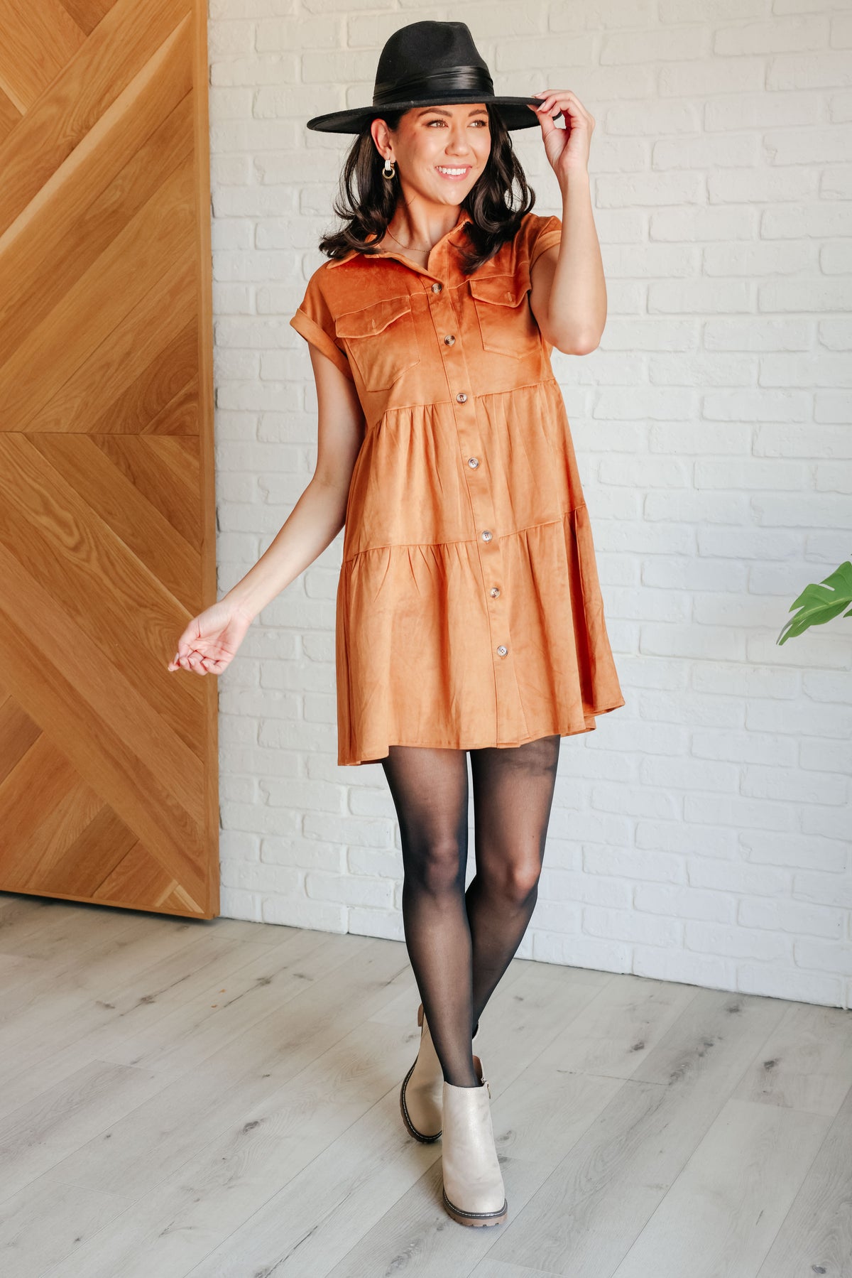 Don't Hang Up Faux Suede Shirt Dress - 9/11/2025