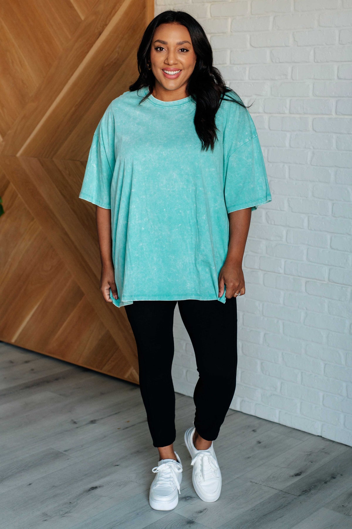 Don't Mind Me Mineral Wash Drop Shoulder Tee in Turquoise - 10/9/2024