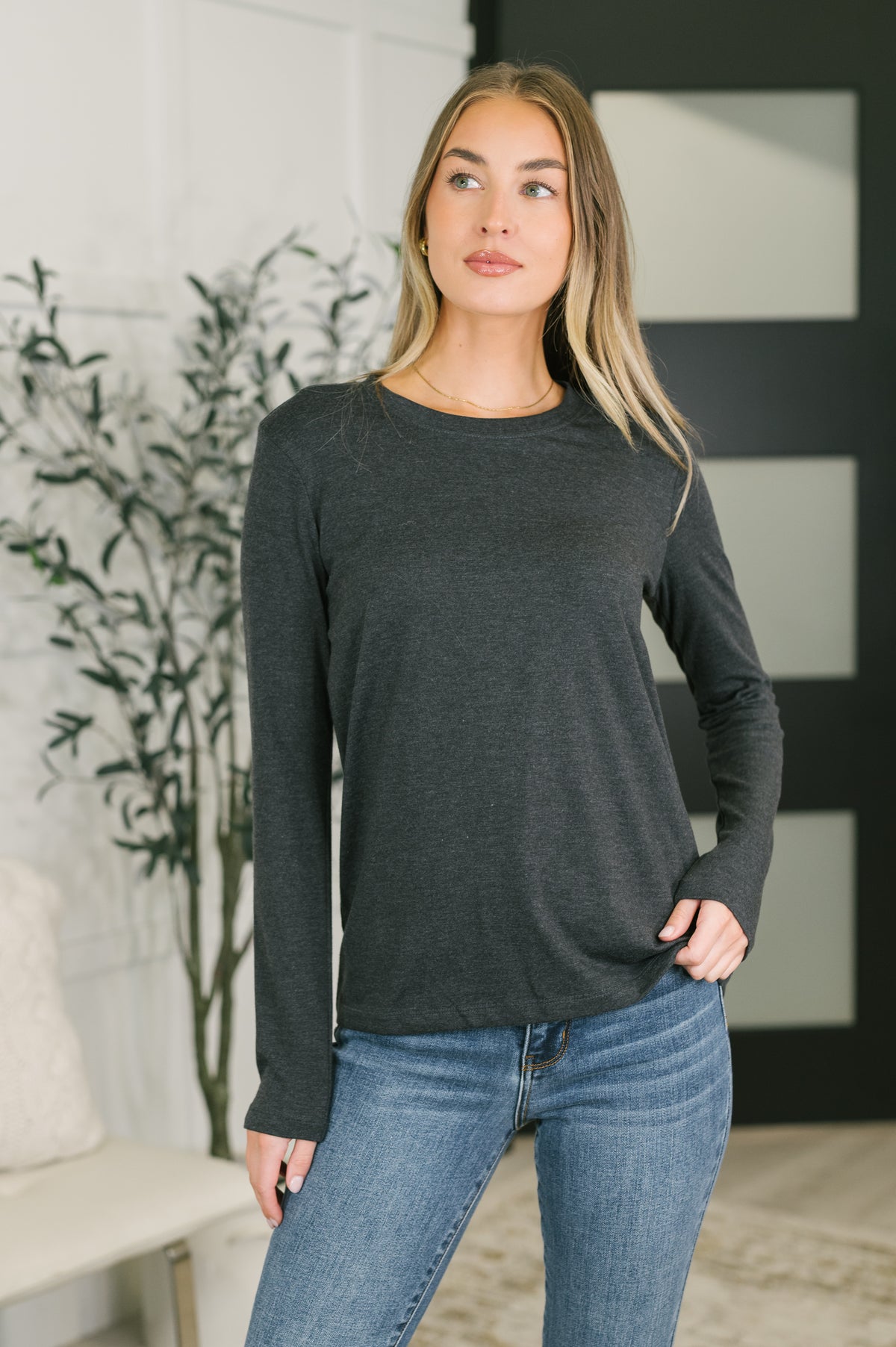 Down to the Basics Long Sleeve Top in Charcoal - 10/23/2026