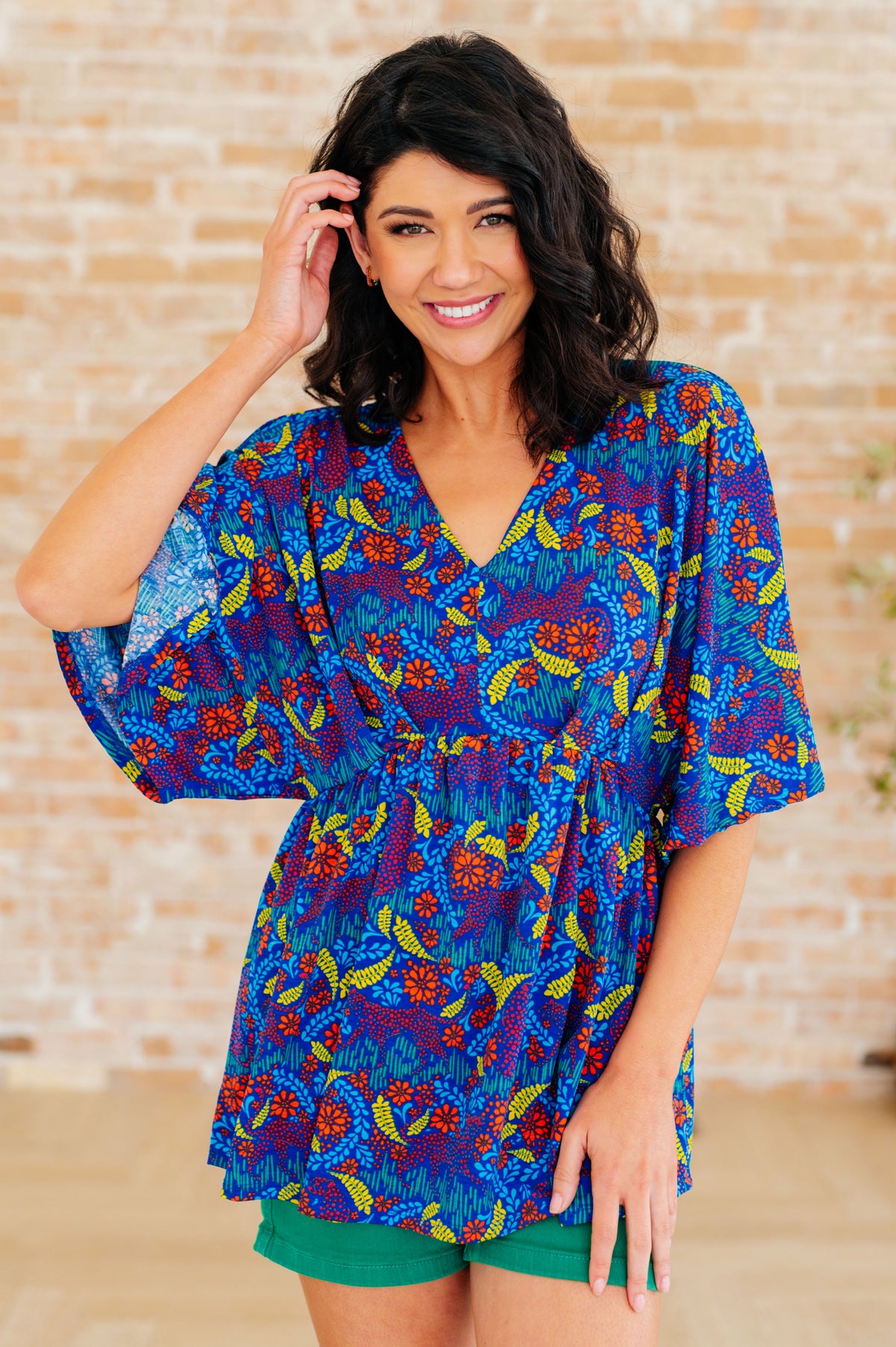 Dreamer Peplum Top in Royal and Red Abstract - 3/16/2026