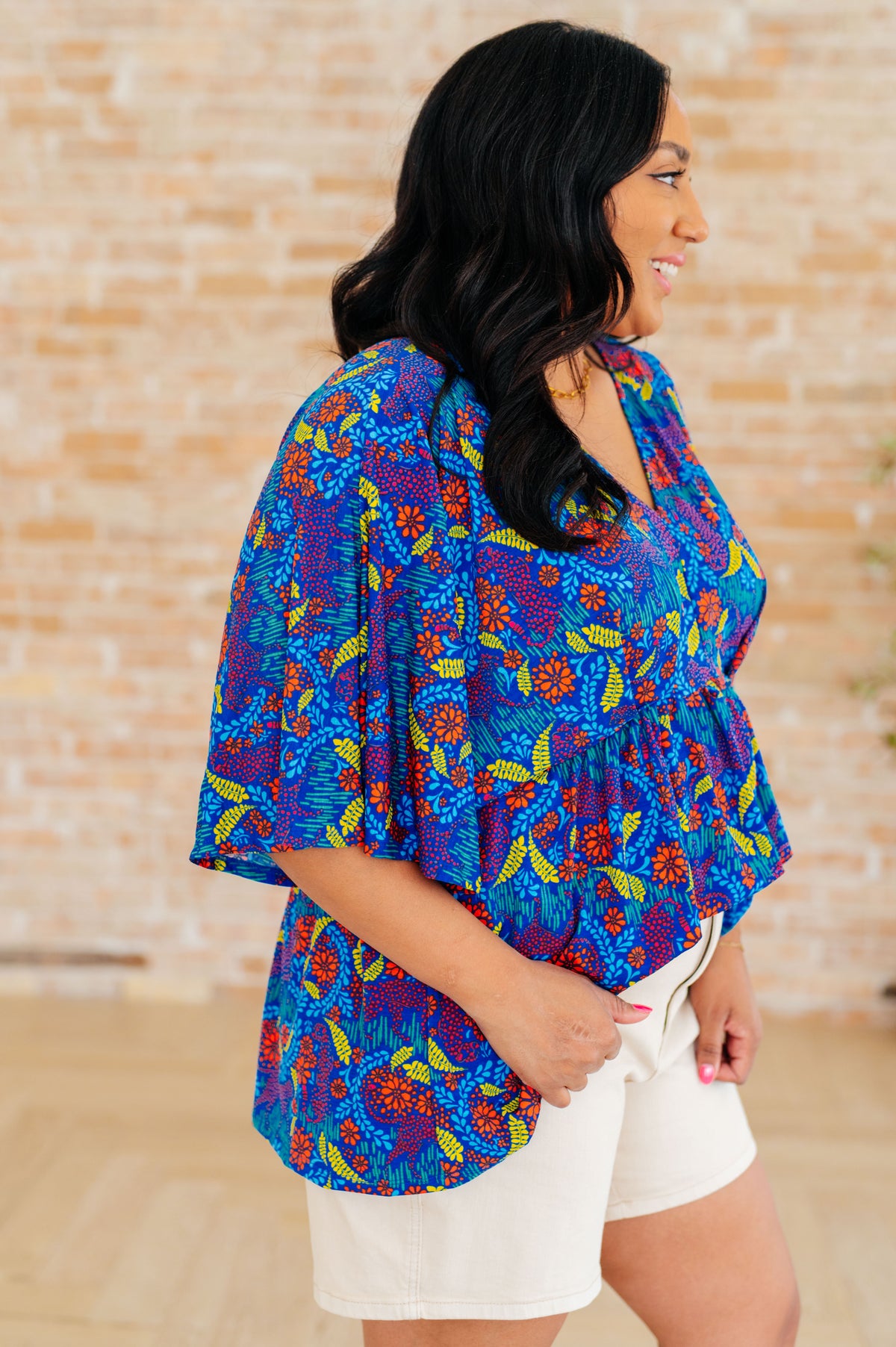 Dreamer Peplum Top in Royal and Red Abstract - 3/16/2026