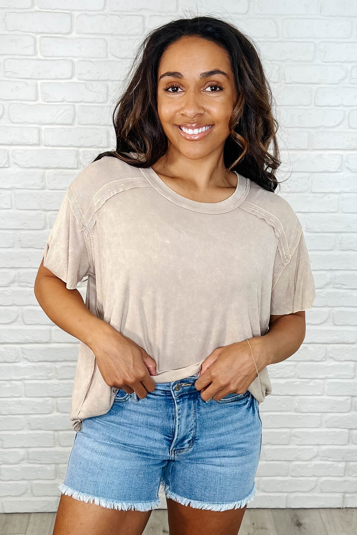 Easy Style Basic Mineral Wash Top in Ash Mocha - 3/19/2025