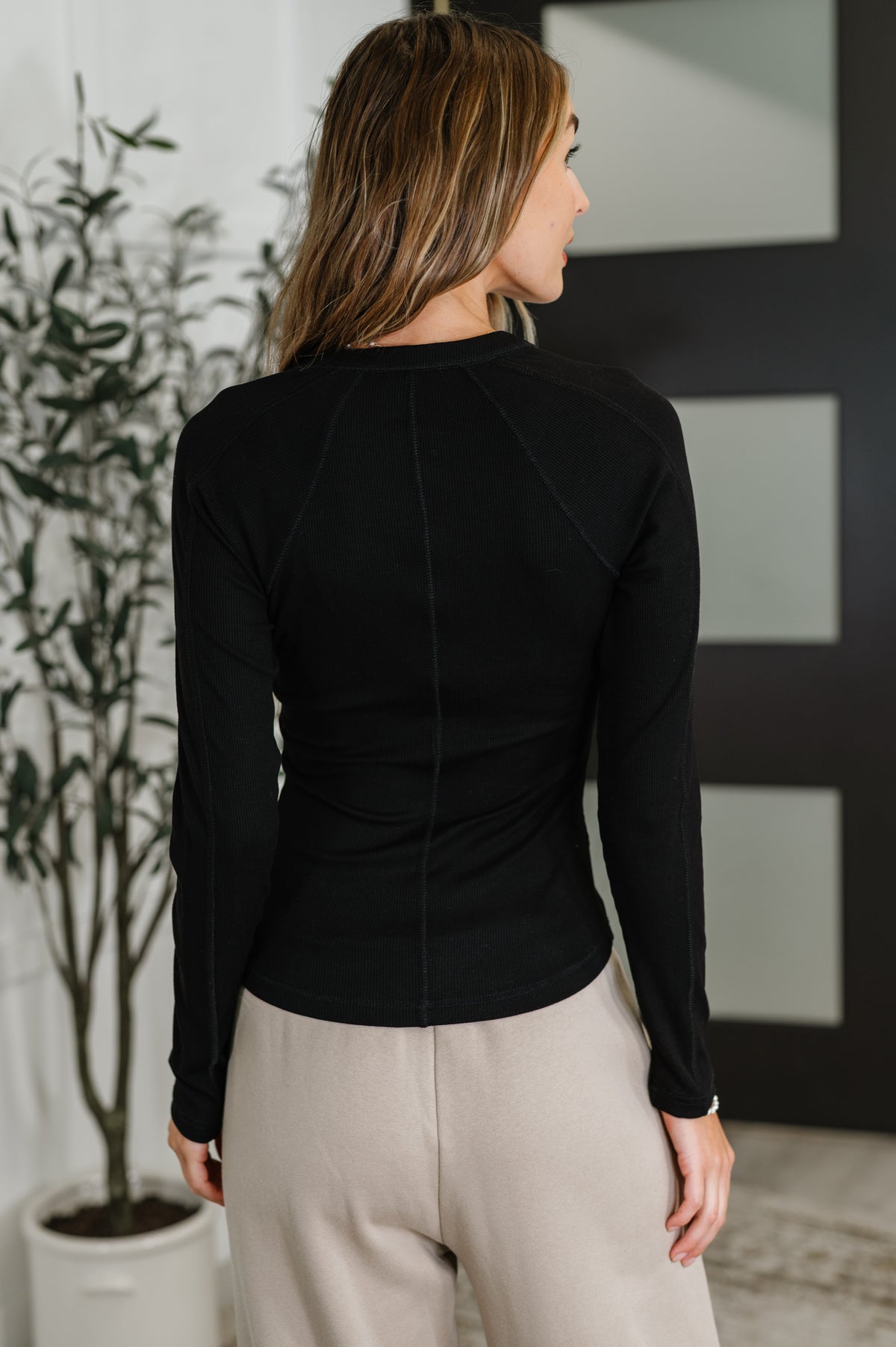 Effortless Edge Knit Henley Top in Black - 8/22/2025