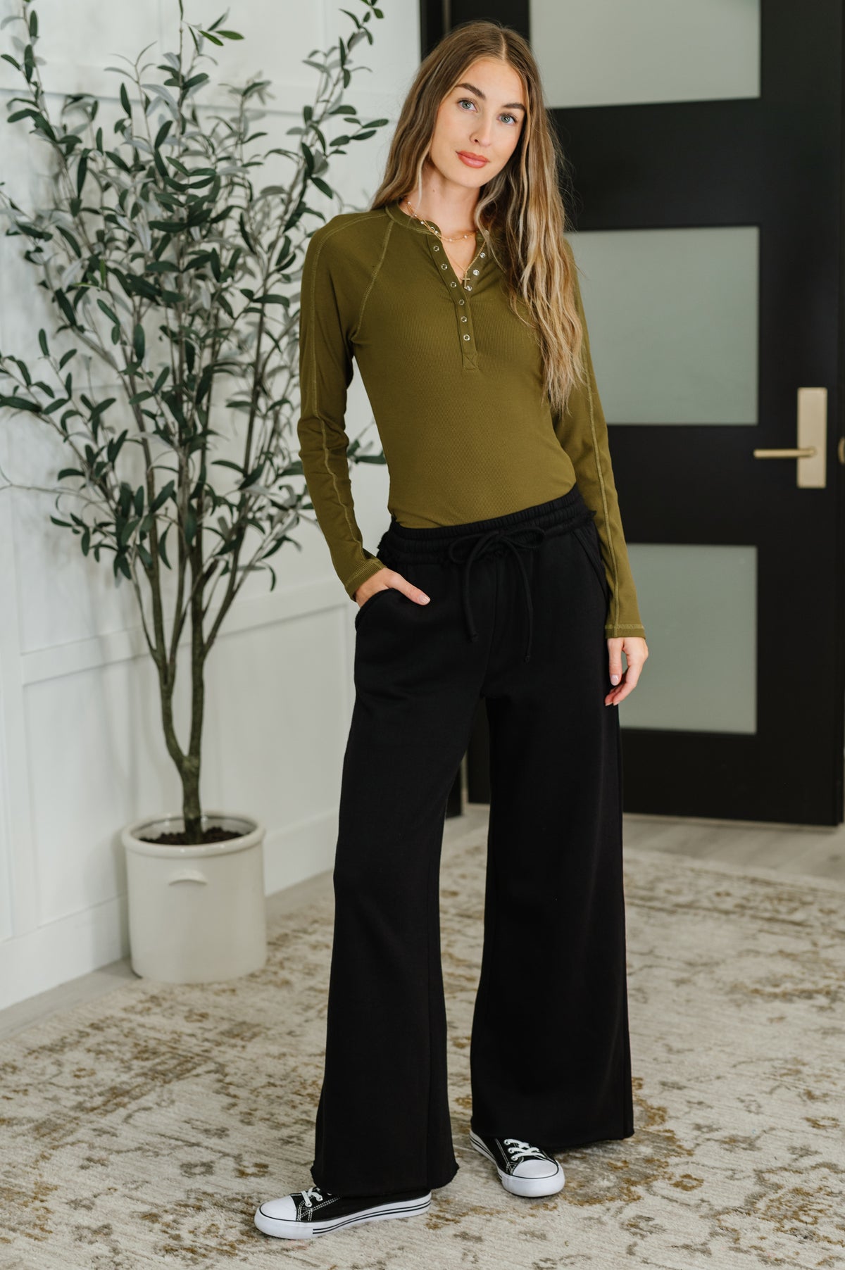 Effortless Edge Knit Henley Top in Camo Green - 8/22/2025