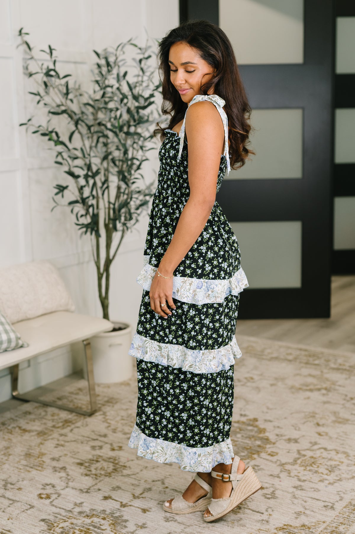 Elegant Edge Tiered Maxi Dress in Navy - 7/21/2026