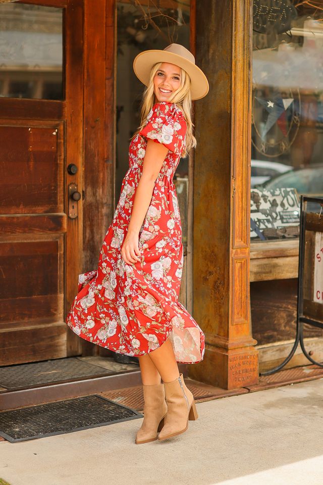 Elizabeth Midi Dress in Rust and Floral Avenue Shops Elizabeth Midi Dress in Rust and Floral Avenue Shops