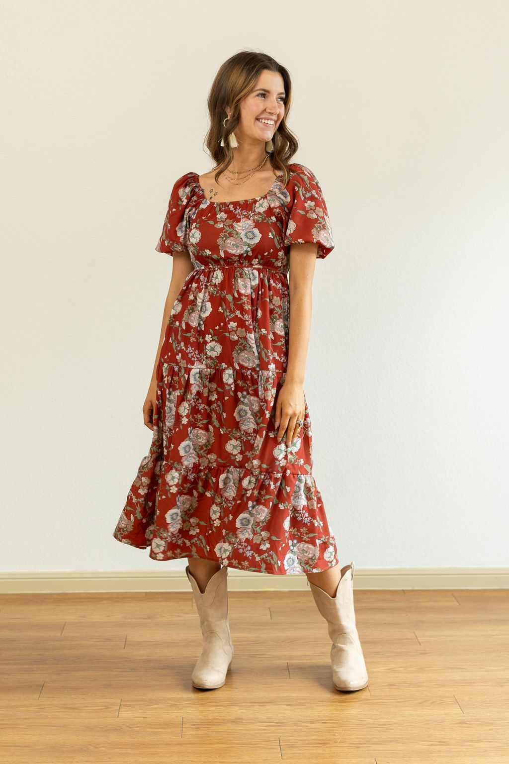 Elizabeth Midi Dress in Rust and Floral Avenue Shops Elizabeth Midi Dress in Rust and Floral Avenue Shops