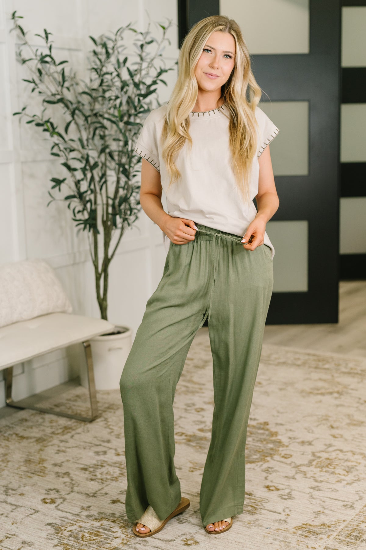 Essential Feeling Straight Leg Lounge Pants in Light in Olive - 8/5/2026
