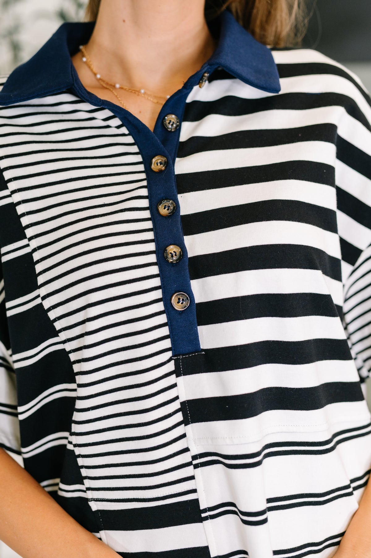 Everlasting Love Striped Collared Dress in Black and Navy - 8/22/2025