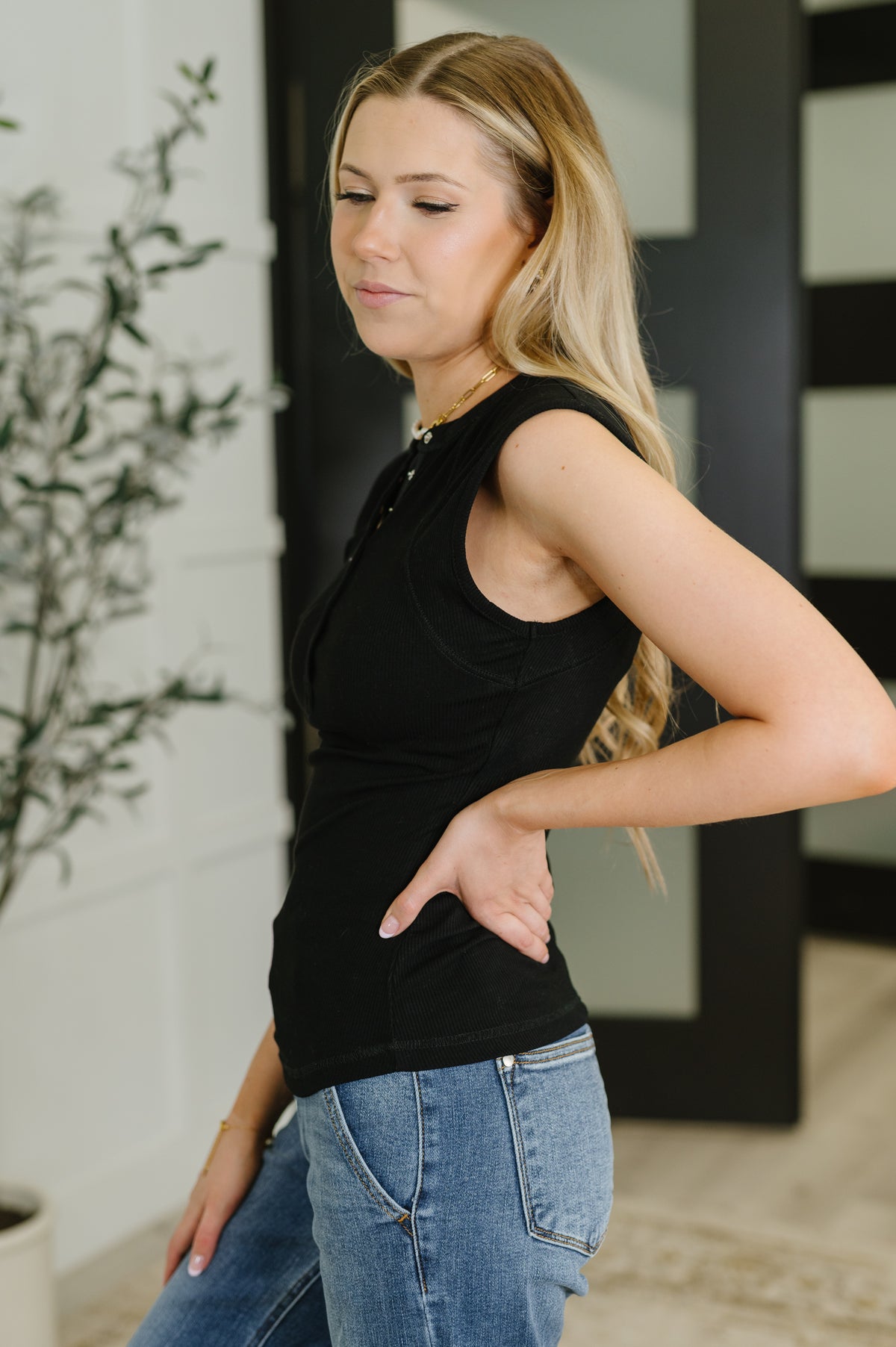 Everyday Edge Knit Henley Tank in Black - 8/15/2025