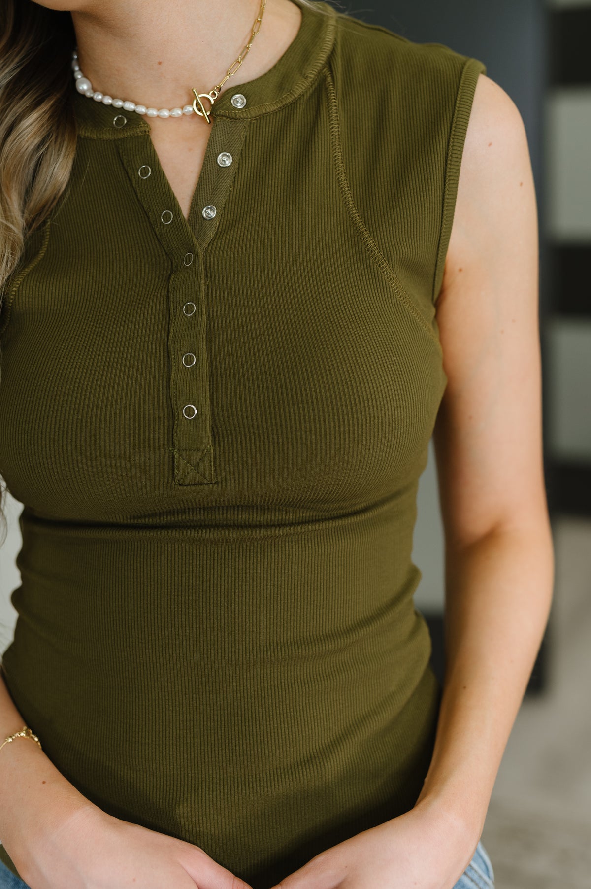 Everyday Edge Knit Henley Tank in Camo Green - 8/15/2025
