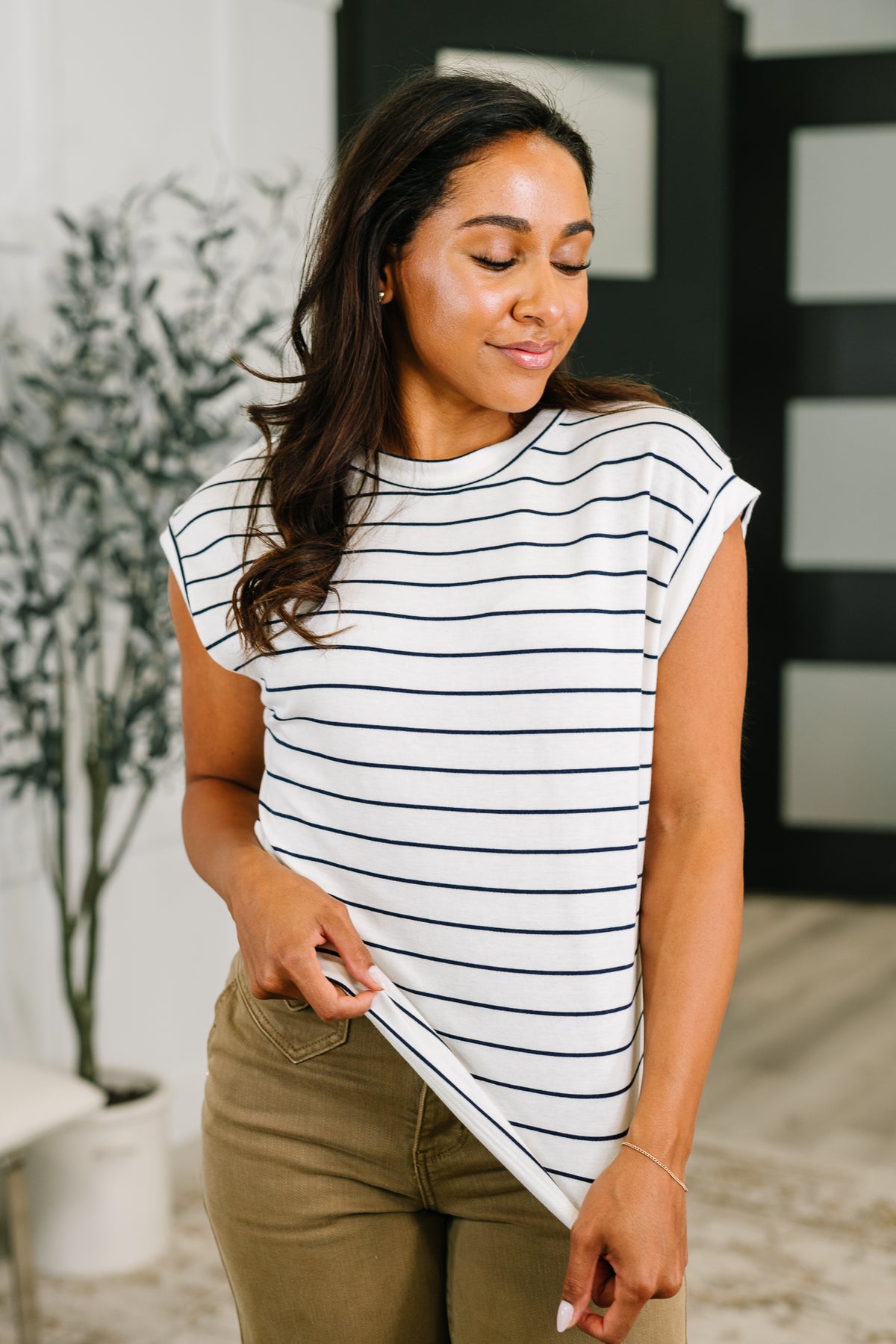 Everything In Between Striped Cap Sleeve Tee - 6/30/2026