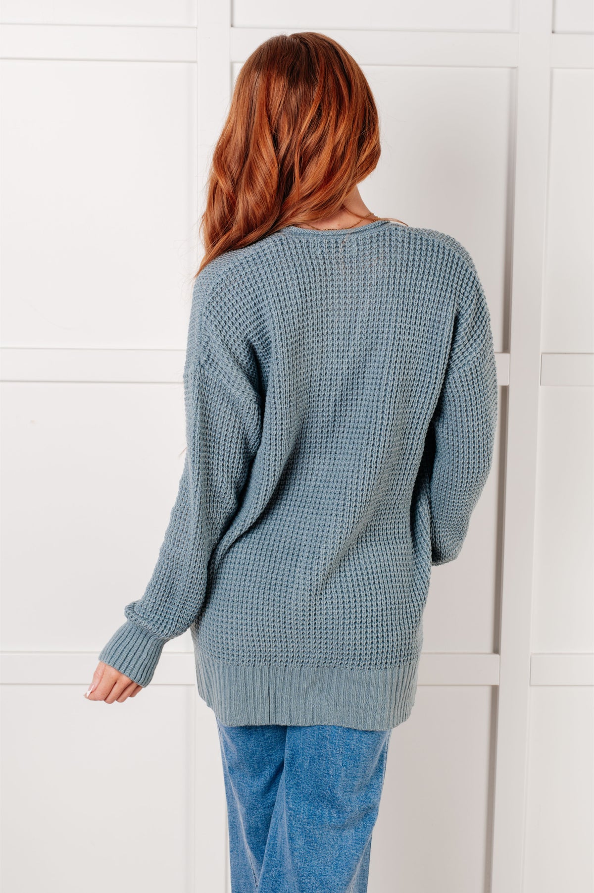 Everything Layer Waffle Knit Open Front Cardigan in Blue Grey - 1/29/2025