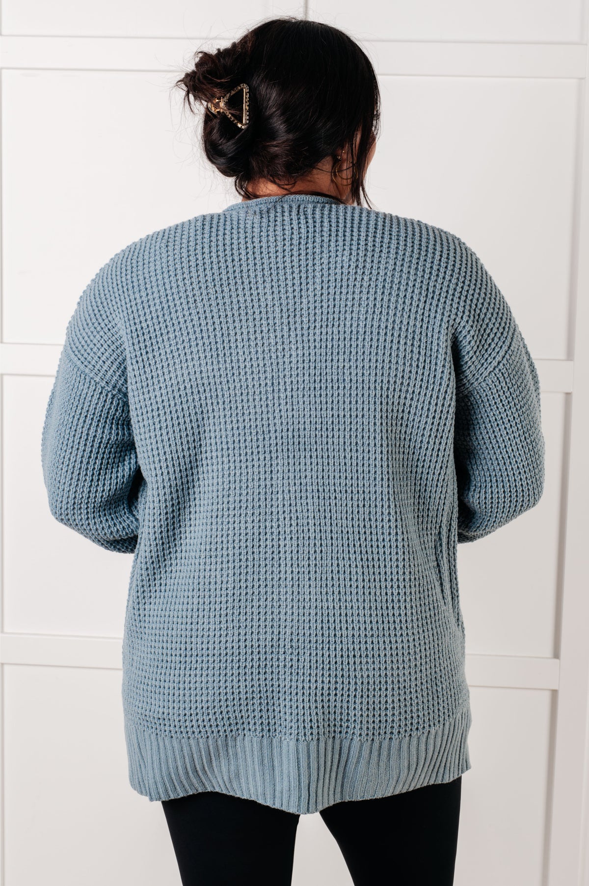 Everything Layer Waffle Knit Open Front Cardigan in Blue Grey - 1/29/2025