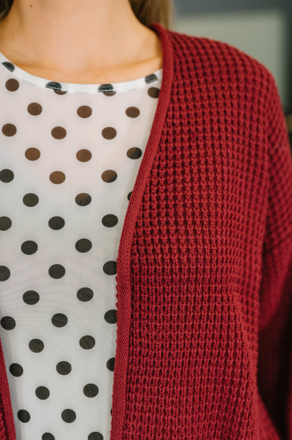 Everything Layer Waffle Knit Open Front Cardigan in Cabernet - 11/4/2026