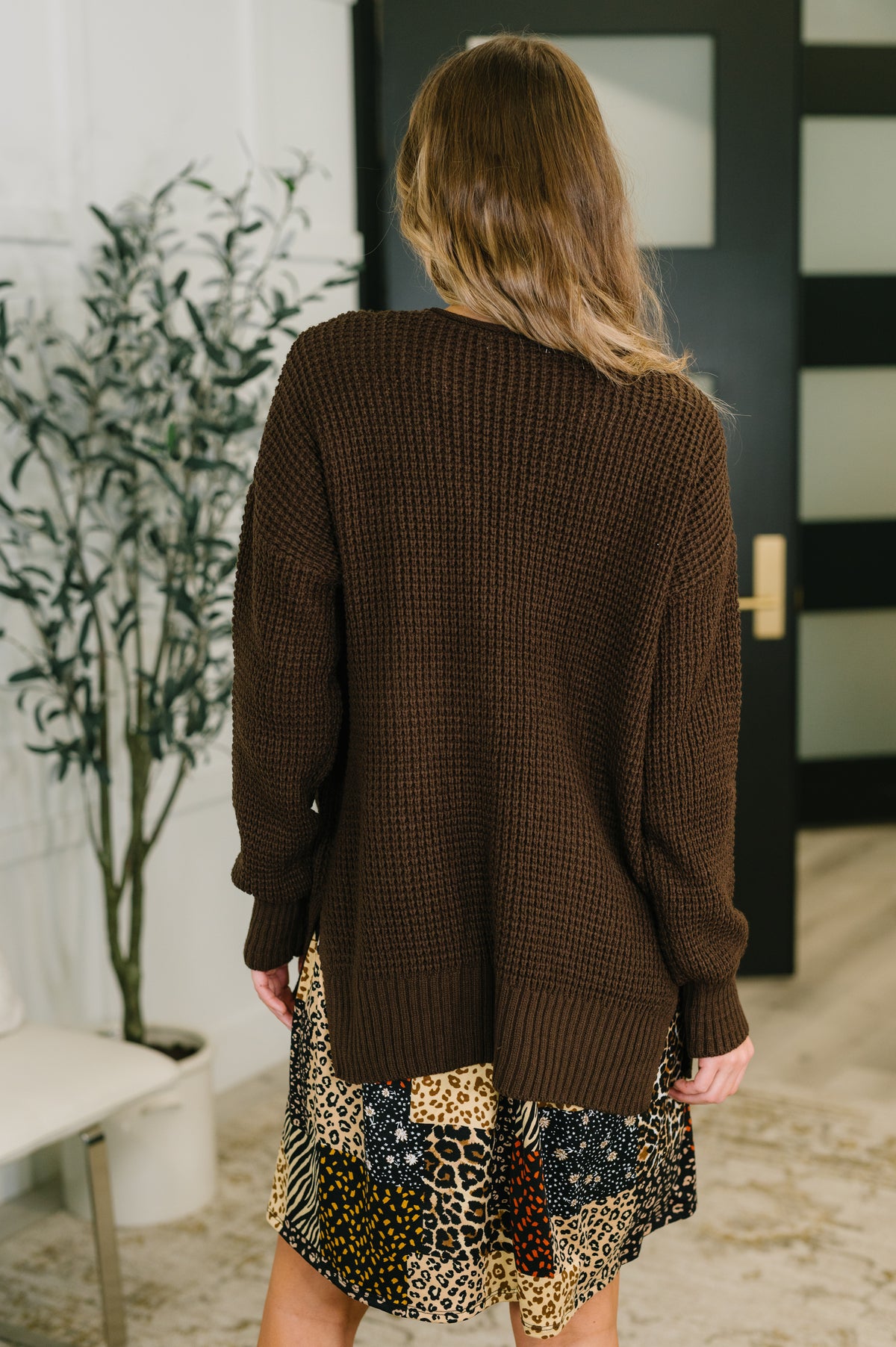 Everything Layer Waffle Knit Open Front Cardigan in Chocolate - 11/4/2026