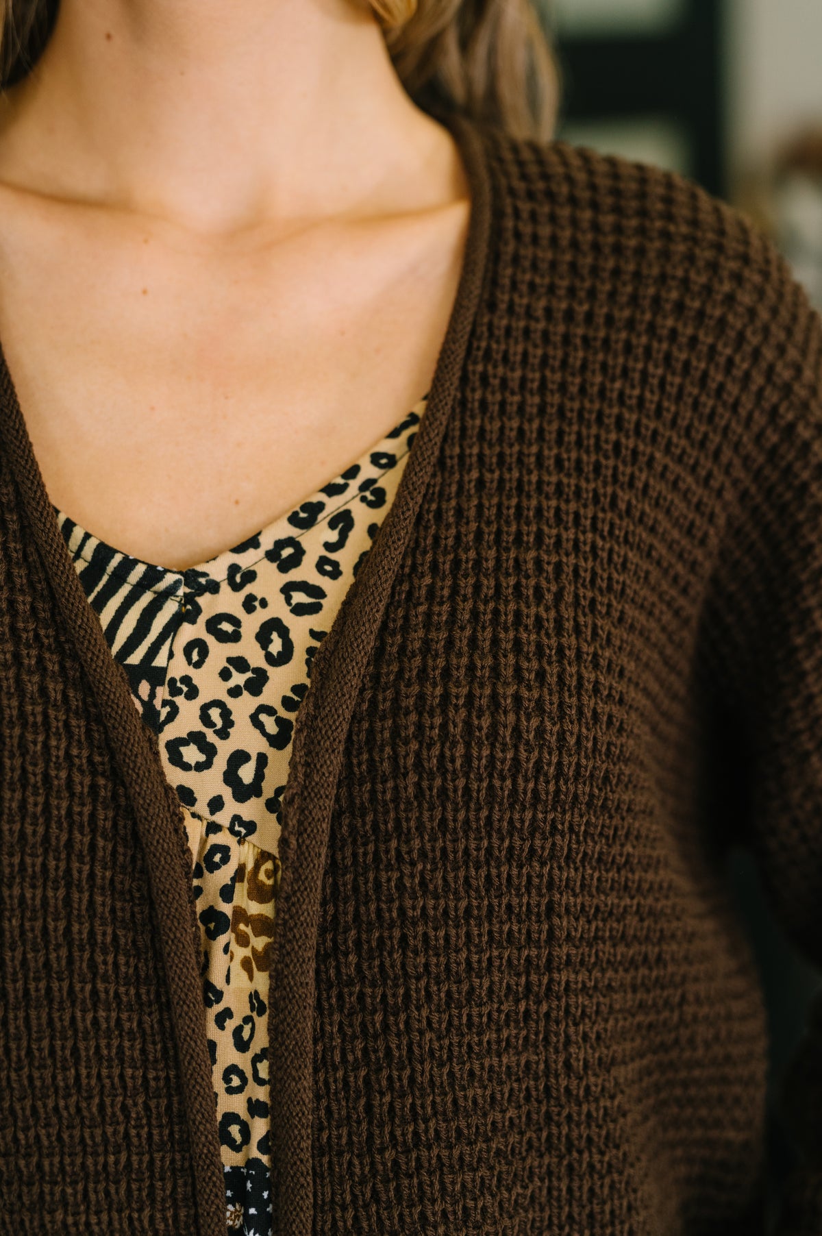 Everything Layer Waffle Knit Open Front Cardigan in Chocolate - 11/4/2026