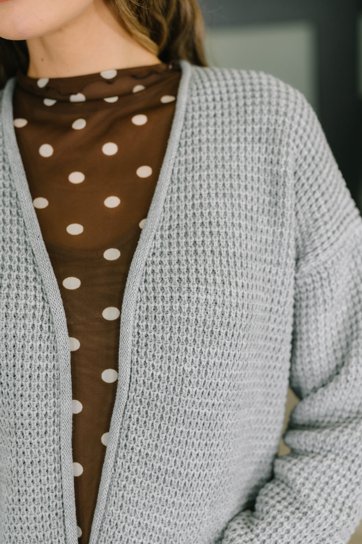 Everything Layer Waffle Knit Open Front Cardigan in Grey - 11/4/2026
