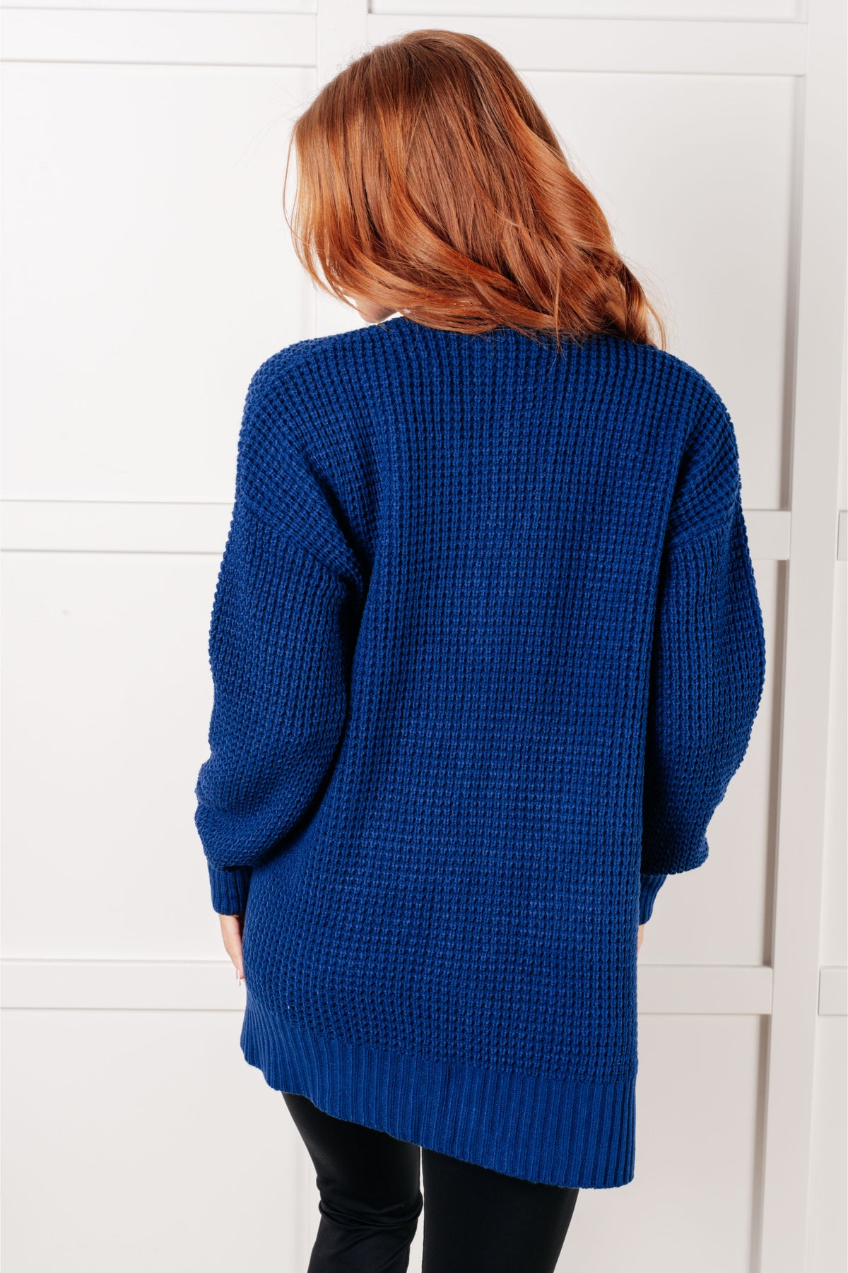 Everything Layer Waffle Knit Open Front Cardigan in Light Navy - 1/29/2025