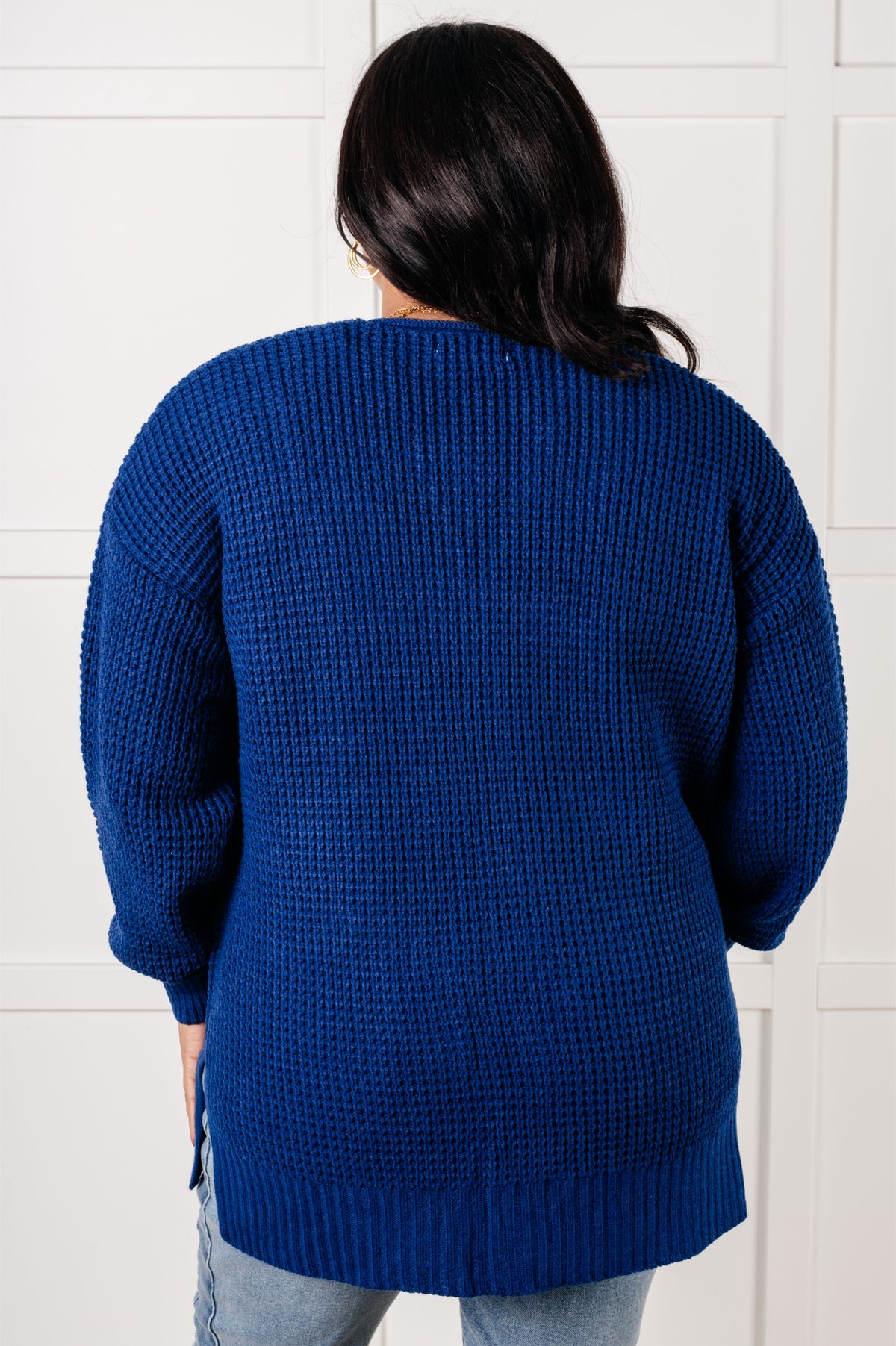 Everything Layer Waffle Knit Open Front Cardigan in Light Navy - 1/29/2025