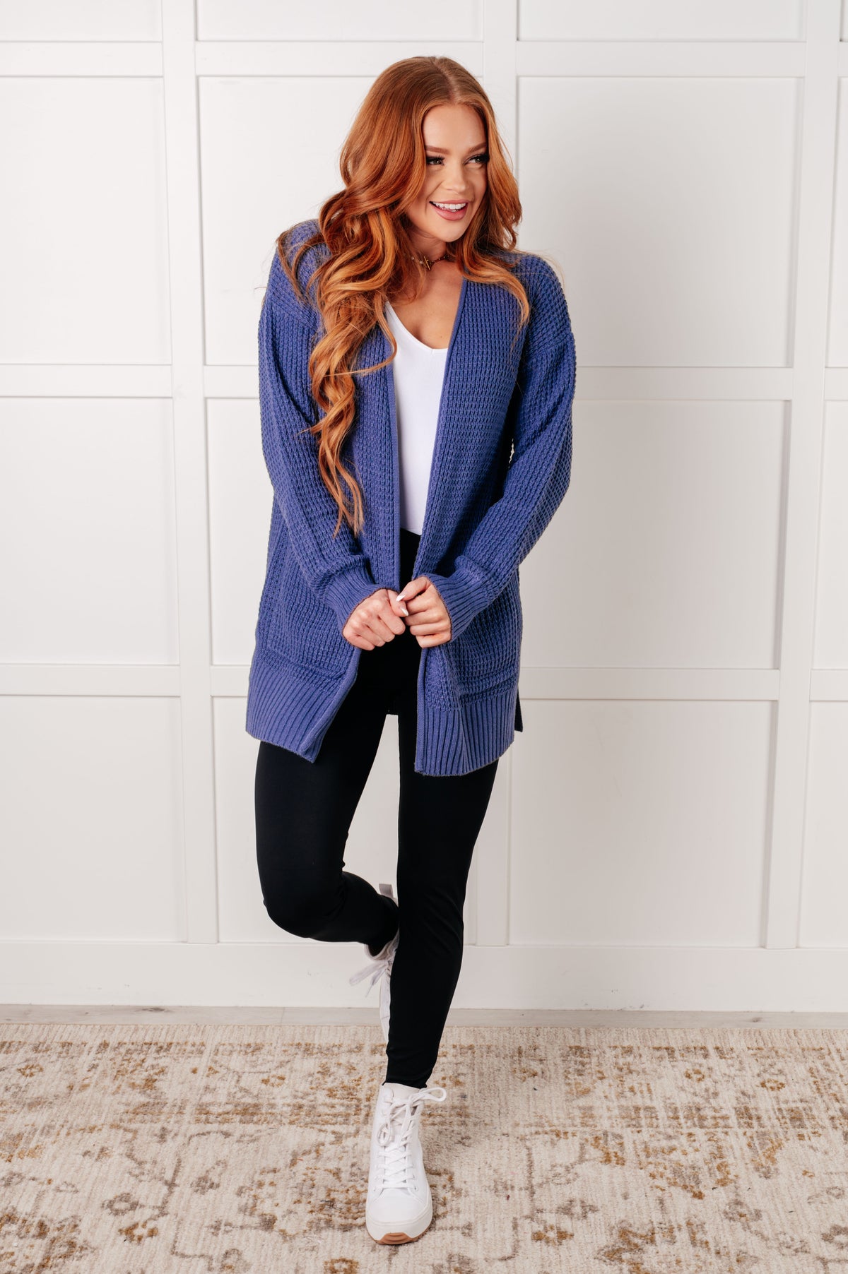 Everything Layer Waffle Knit Open Front Cardigan in Marlin - 1/29/2025