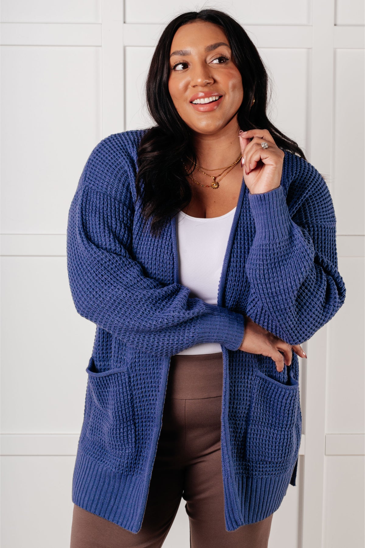 Everything Layer Waffle Knit Open Front Cardigan in Marlin - 1/29/2025