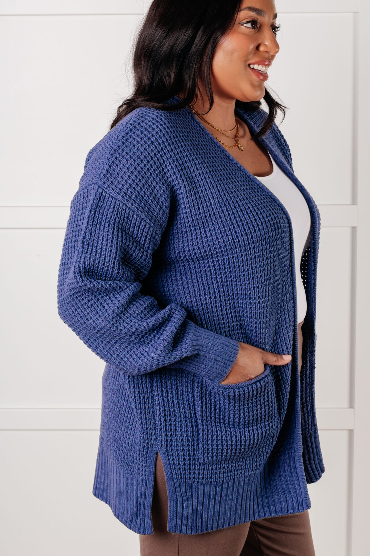 Everything Layer Waffle Knit Open Front Cardigan in Marlin - 1/29/2025