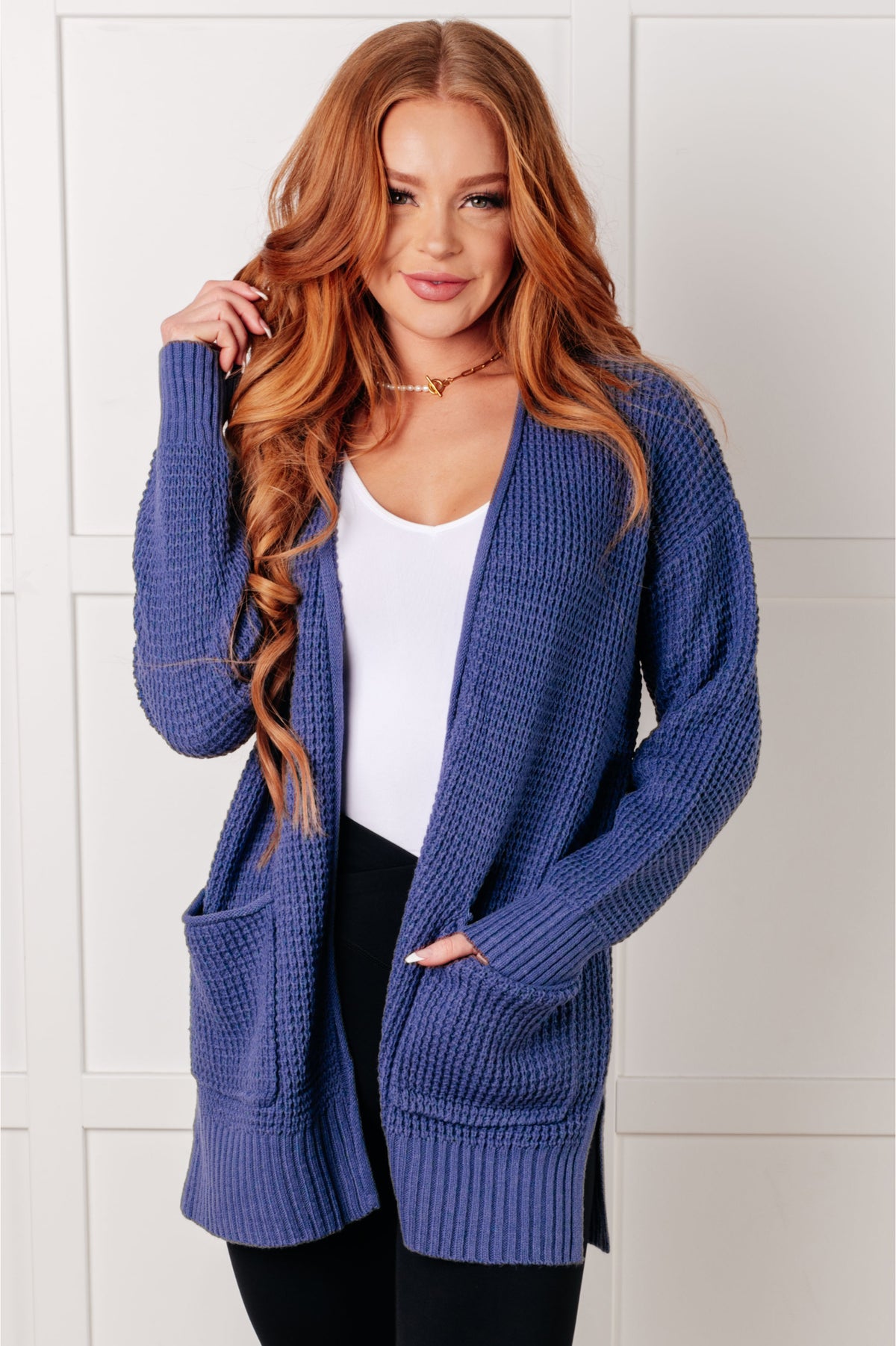 Everything Layer Waffle Knit Open Front Cardigan in Marlin - 1/29/2025