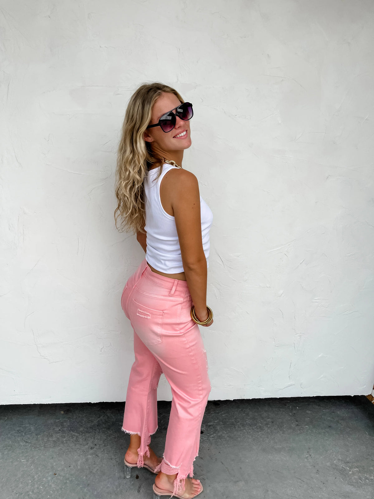 Pink Urban Distressed Crop Jeans - RTS