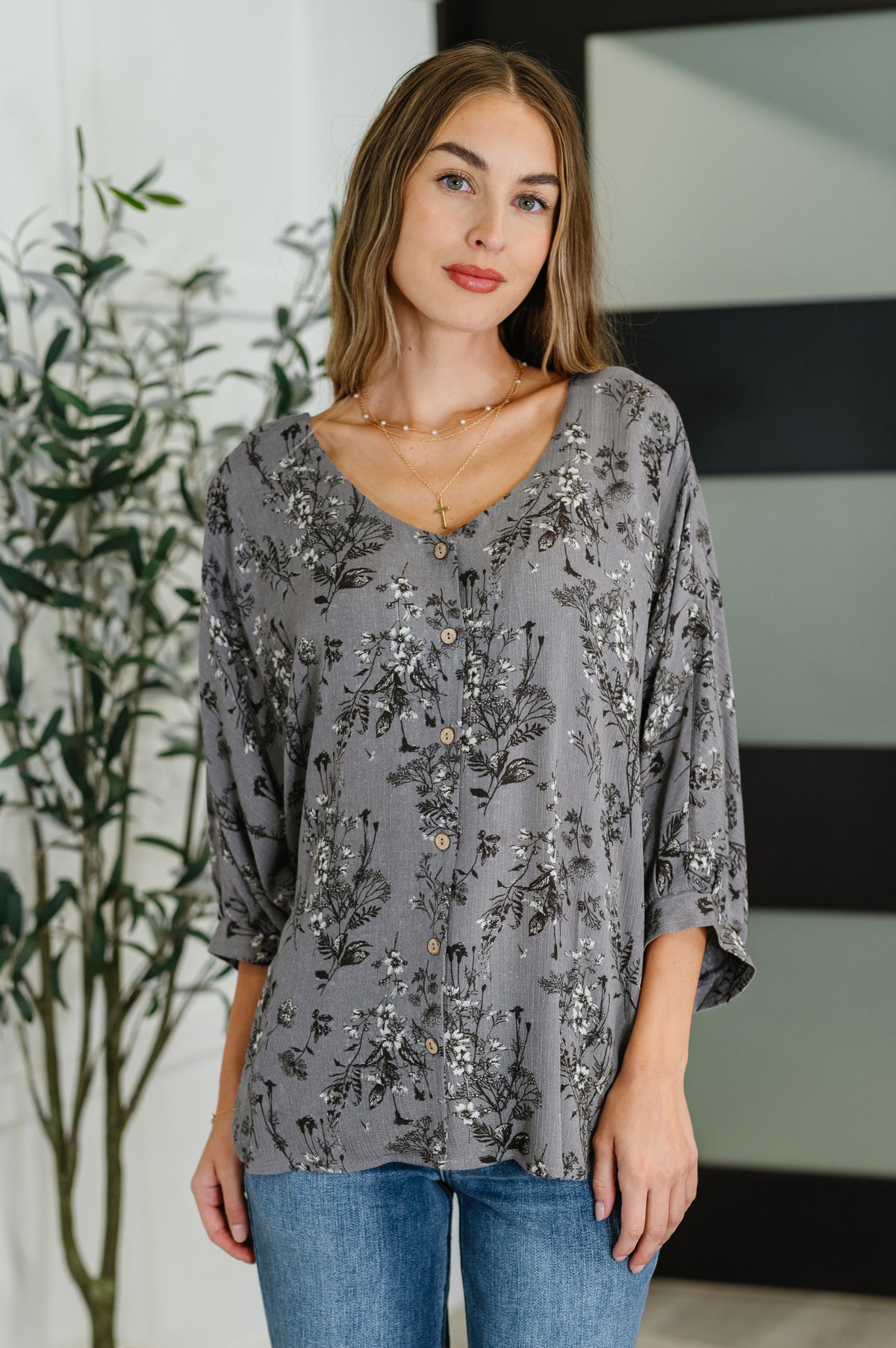 Falling in Deep Crinkle Woven Blouse Dune Grey - 8/19/2025 NEW
