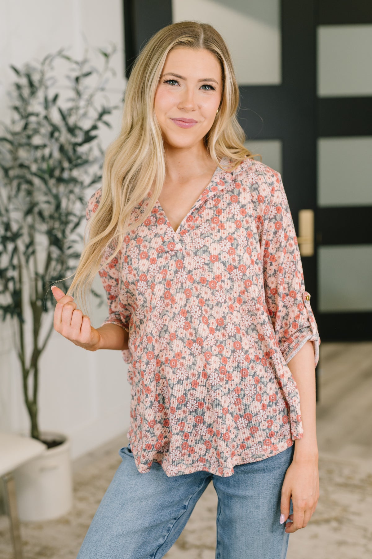 Favorite Florist Split Neck Half Sleeve Top - 8/25/2026