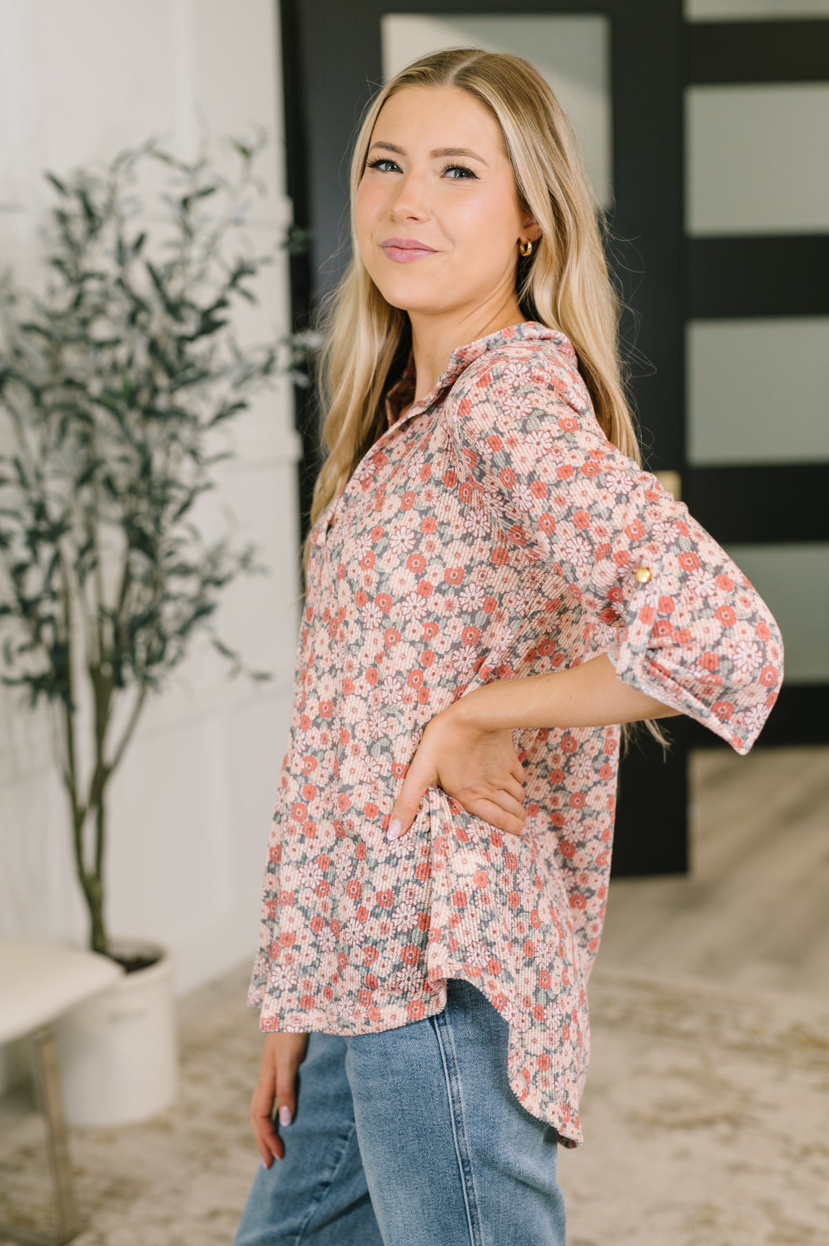 Favorite Florist Split Neck Half Sleeve Top - 8/25/2026