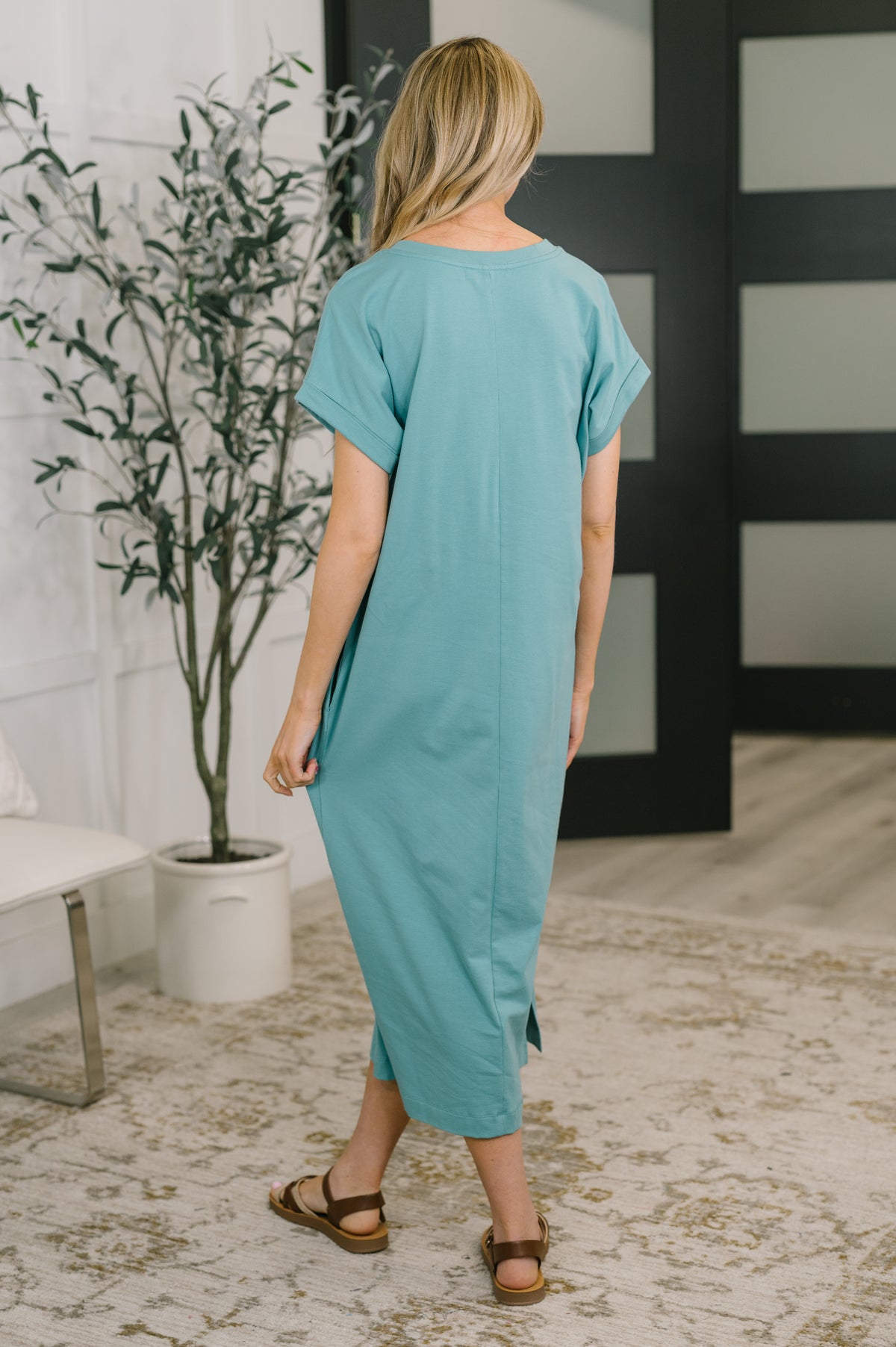 Fix You Right Up Short Sleeve Midi Dress in Dusty Teal - 4/1/2026