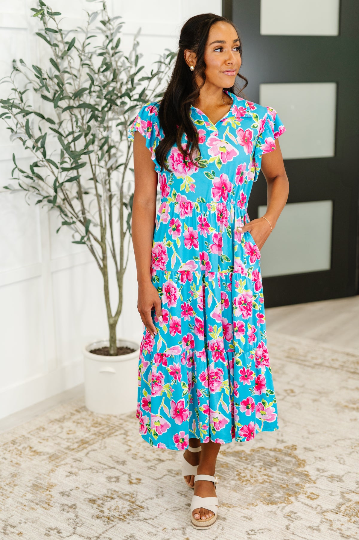 Fleurget Me Not Tiered Flutter Sleeve Dress in Aqua - 6/13/2025 NEW