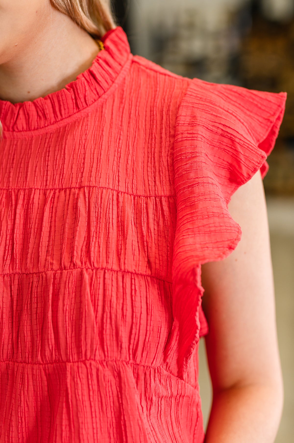 Float This Way Flutter Sleeve Blouse in Coral - 5/30/2025