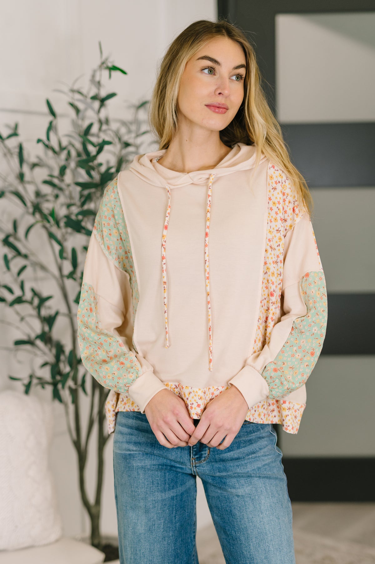 Floral Patchwork Hooded Pullover - 2/10/2026