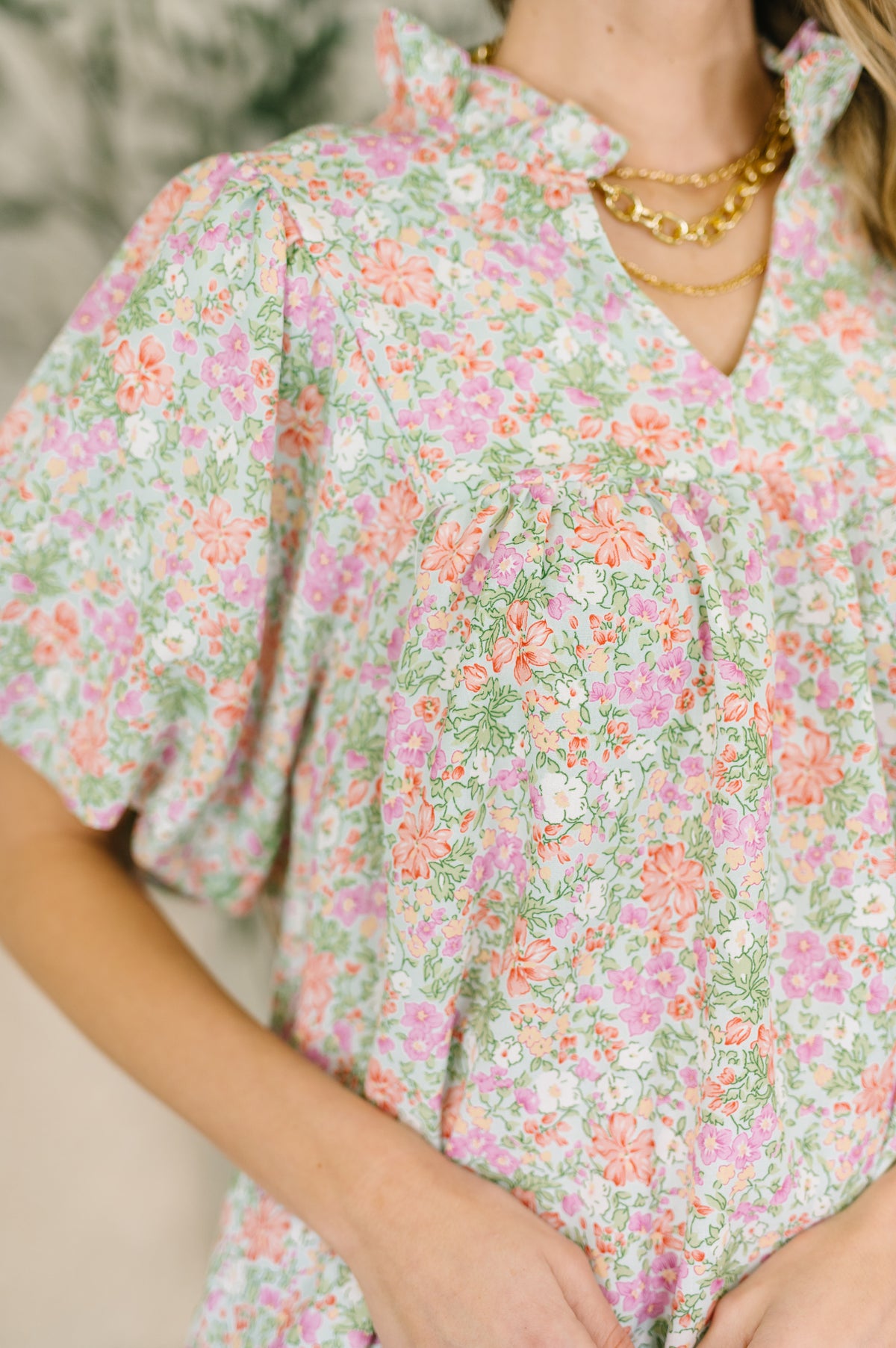 Flower Picking Notch Neck Blouse - 3/6/2026