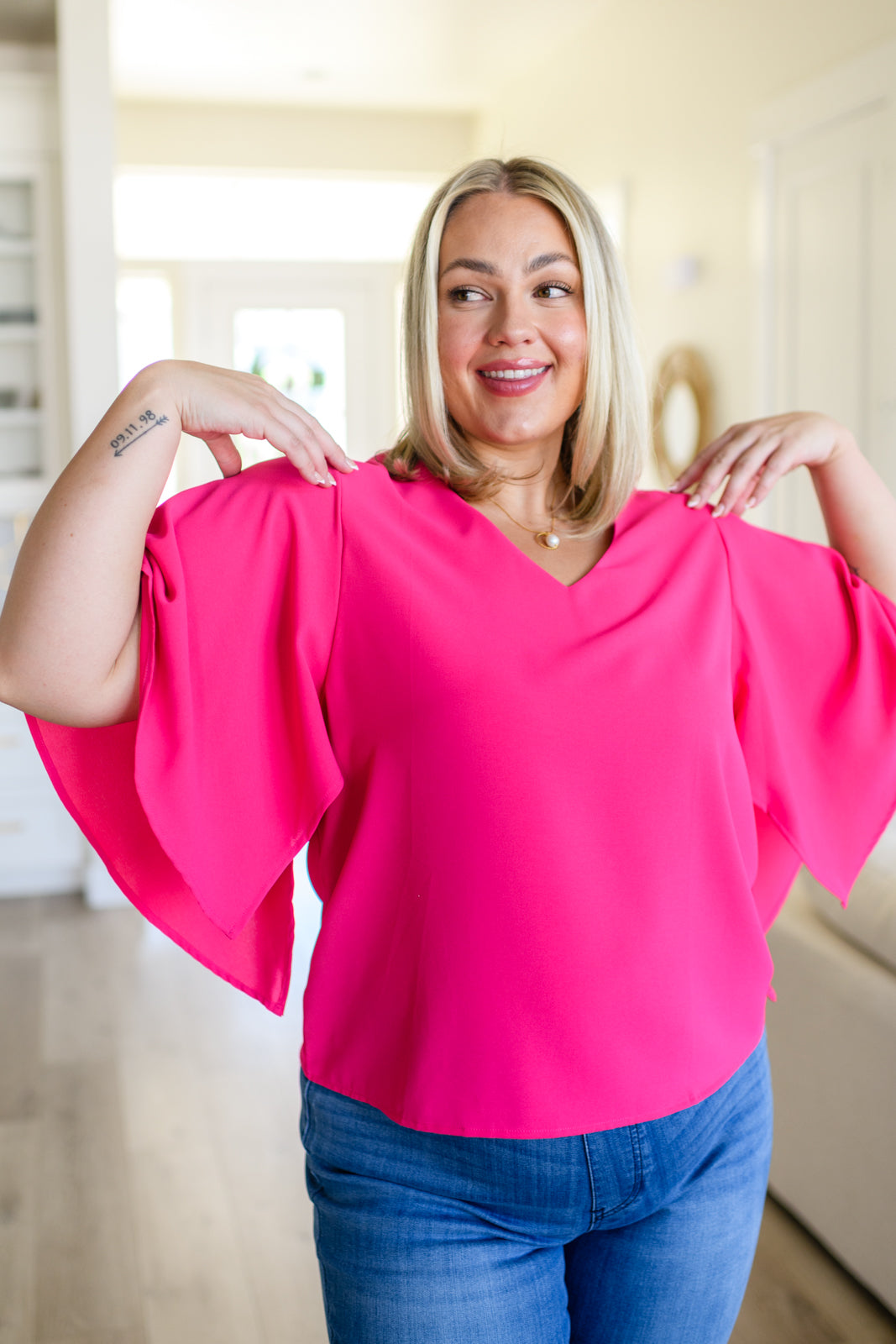 Forever Fine V-Neck Flounce Sleeve Blouse - 7/25/2023