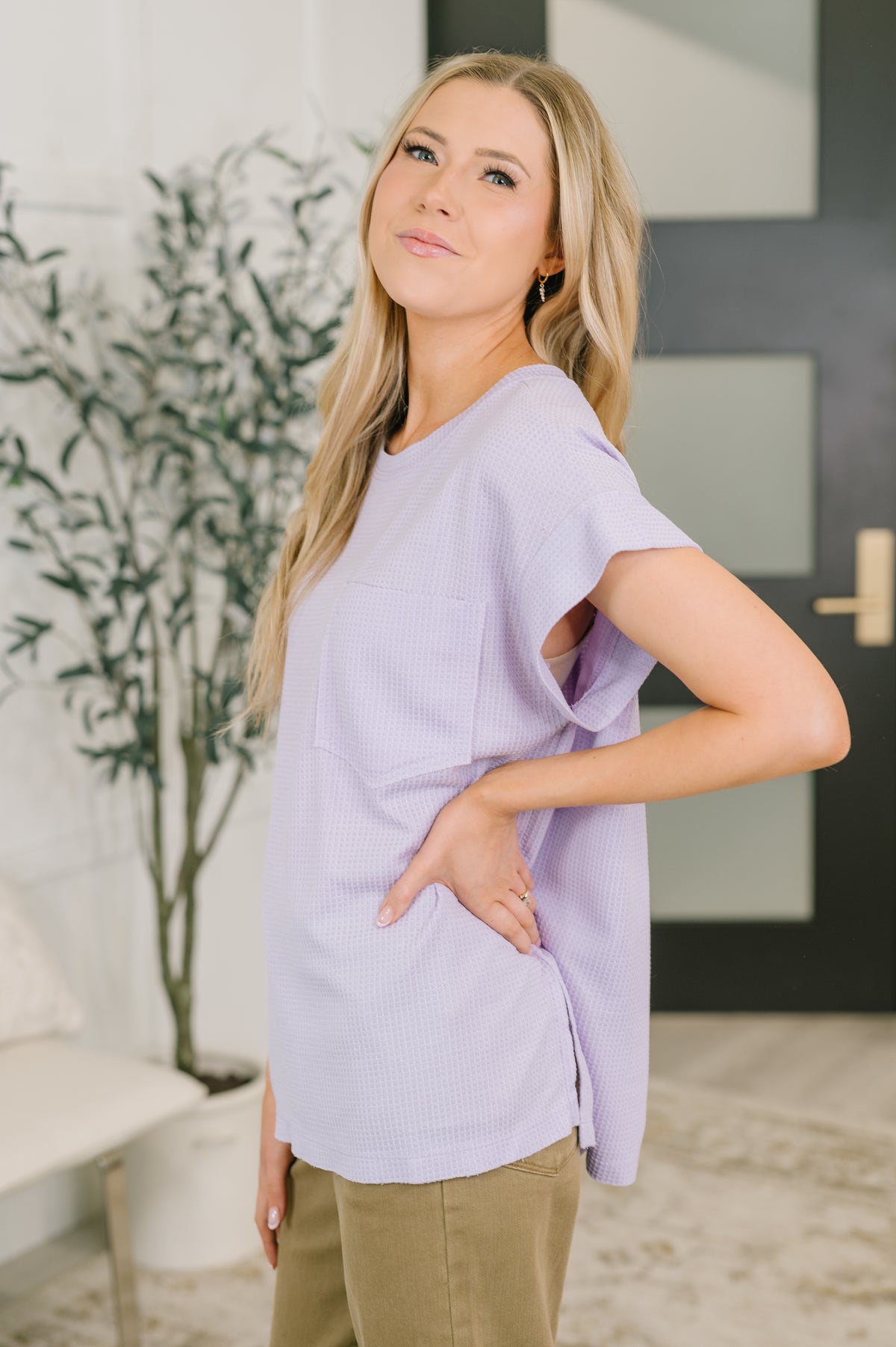Foundation First Waffle Knit Relaxed Tee in Lilac - 6/19/2026