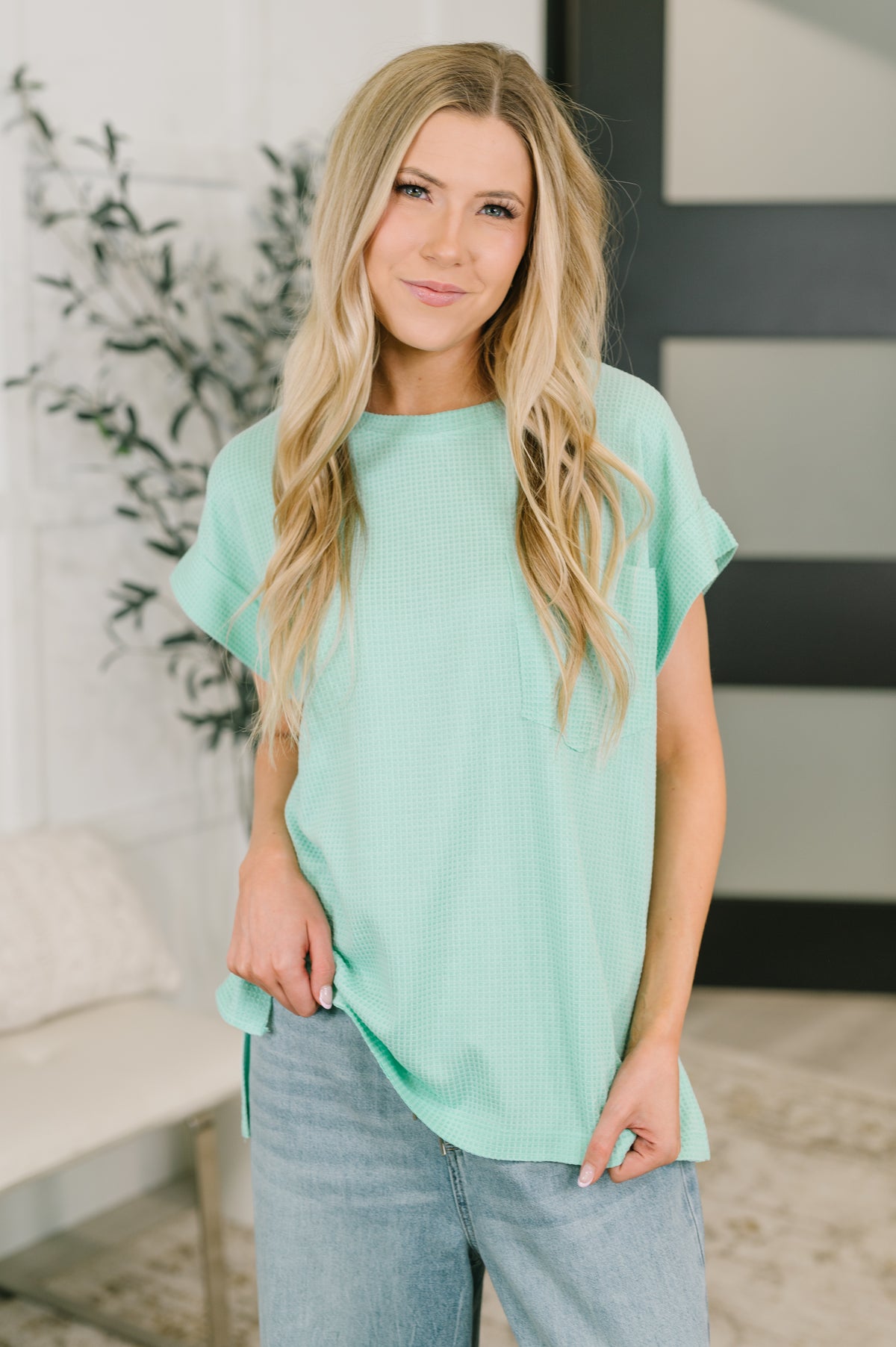 Foundation First Waffle Knit Relaxed Tee in Mint - 6/19/2026